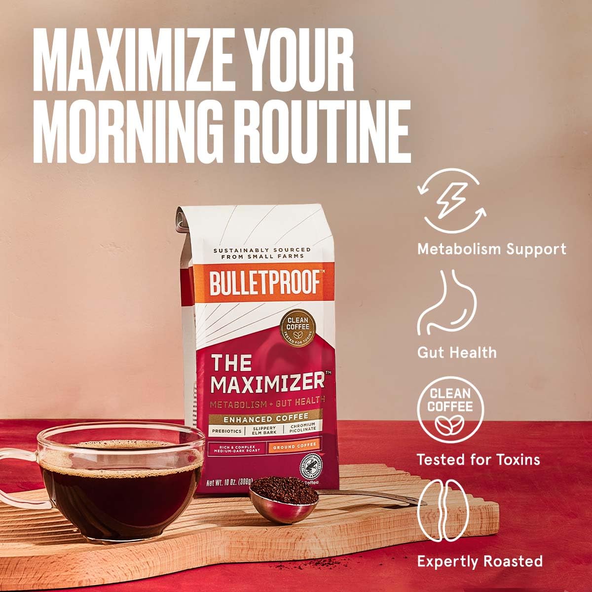 Bulletproof The High Achiever Ground Coffee, 10 Ounces, Medium-Dark Roast Enhanced Coffee with Lion's Mane Mushroom, B Vitamins, and Adaptogens for Energy and Focus