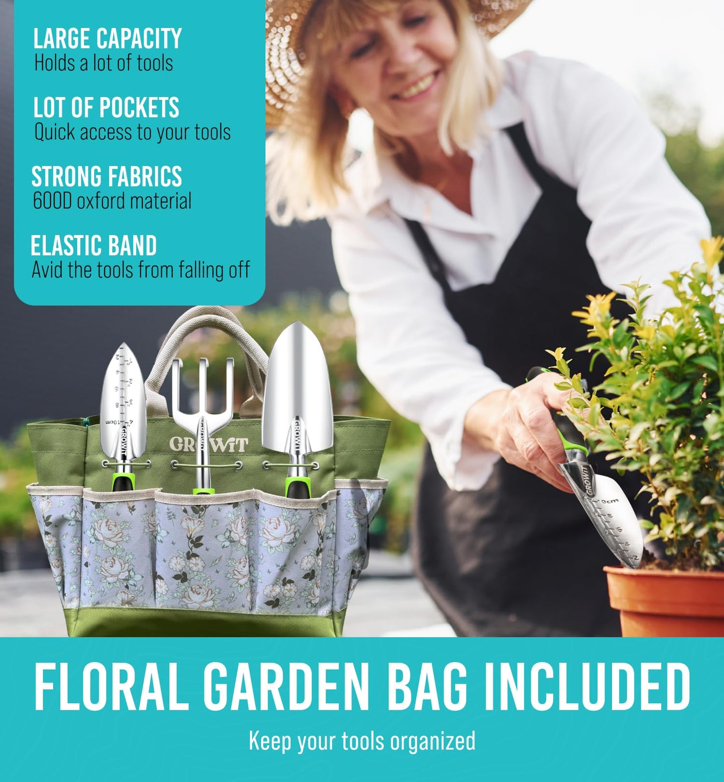 GROWIT Heavy Duty Gardening Tools - 22-Piece Gardening Gifts for Women, Men, Mom, Dad - Durable, Ergonomic Garden Tools Set