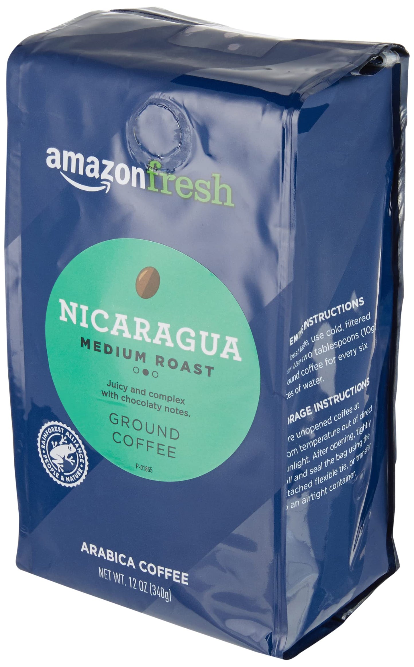 Amazon Fresh Direct Trade Nicaragua Ground Coffee, Medium Roast, 12 Ounce (Pack of 3)