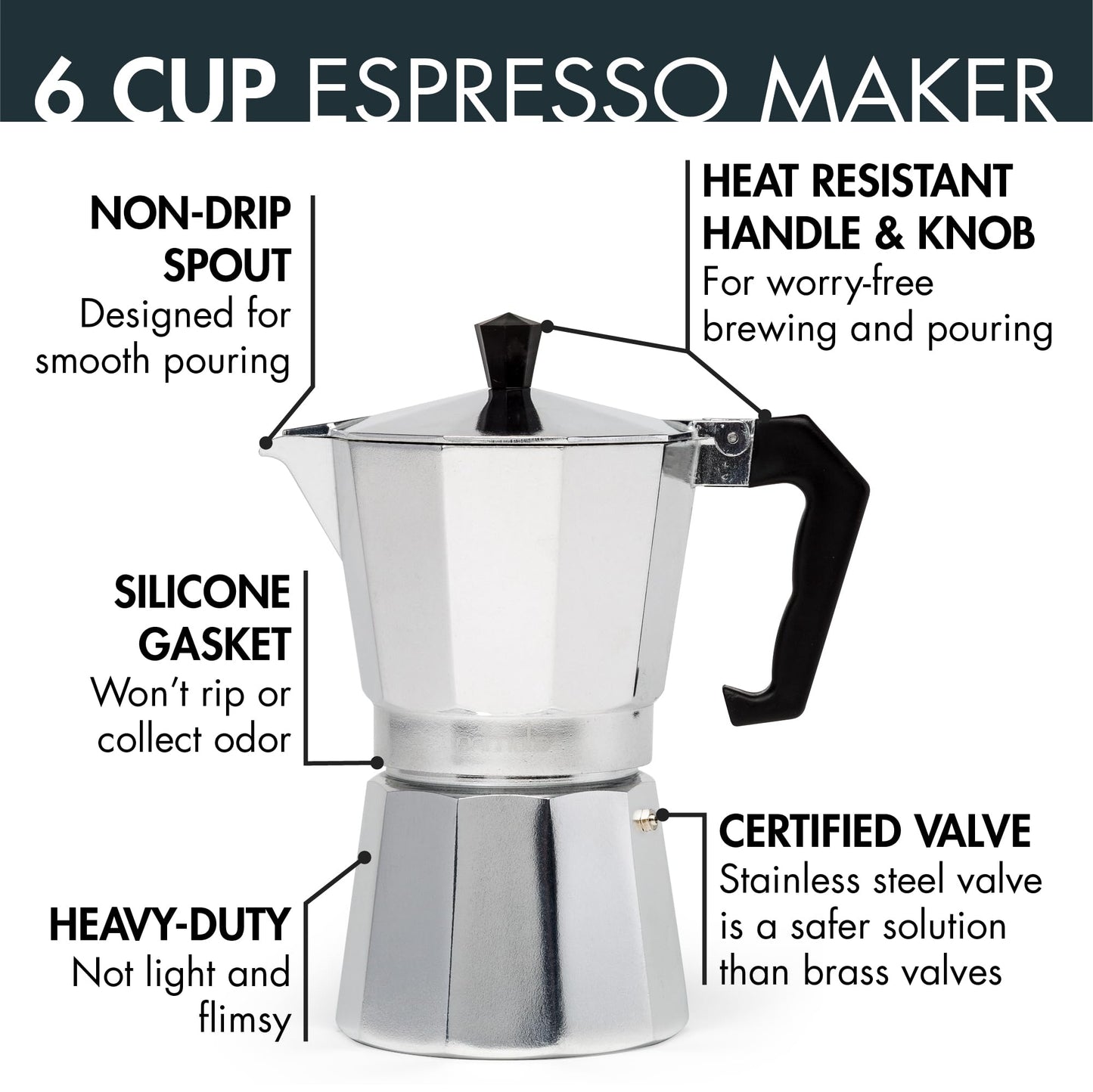 Primula Classic Stovetop Espresso and Coffee Maker, Moka Pot for Italian and Cuban Café Brewing, Greca Coffee Maker, Cafeteras, 12 Espresso Cups, Silver