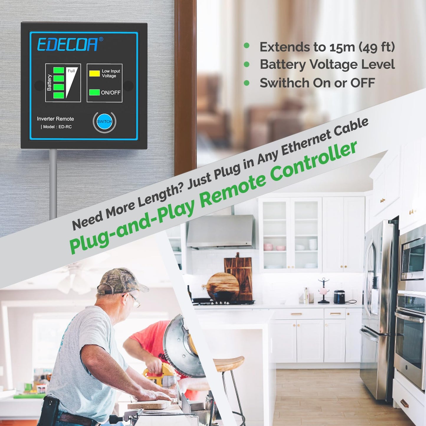 EDECOA Pure Sine Wave Power Inverter 3500W DC 12V to AC 120V with LCD Display and Remote Controller 4 AC Outlets and 1 Terminal Block