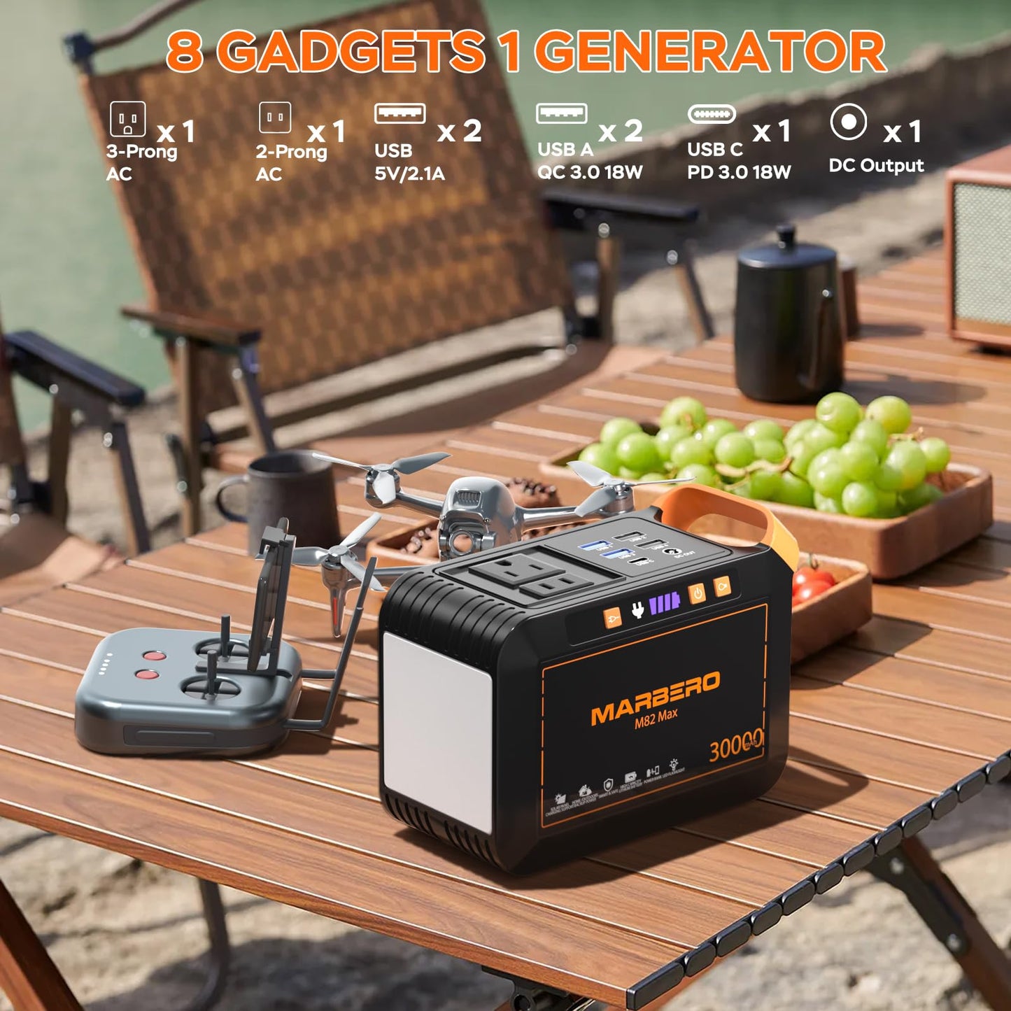 Portable Power Station 300W MARBERO 237Wh Camping Solar Generator Backup Lithium Battery with Pure Sine Wave 110V AC Outlet, USB C, USB A, DC for Outdoors Camping CPAP Home Blackout Emergency