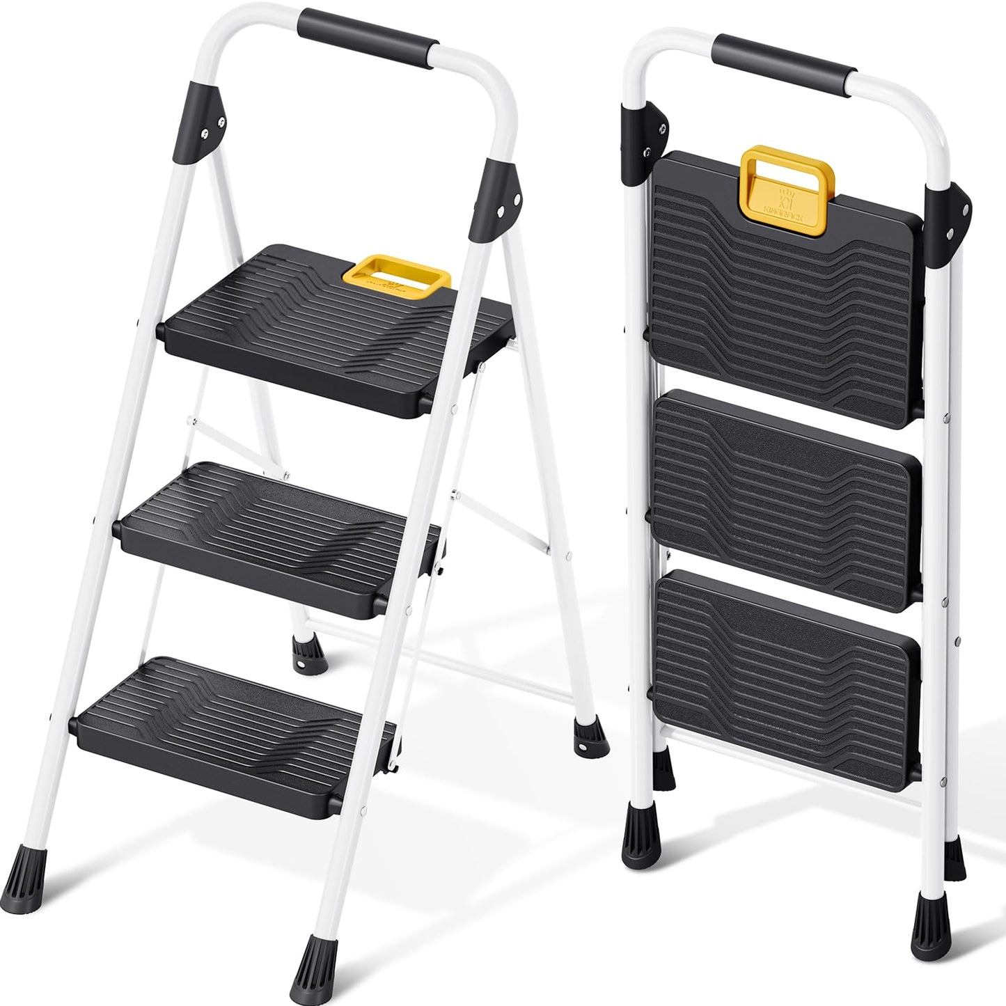 KINGRACK 4 Step Folding Ladder, 800lbs Capacity Step Stool with Safety Lock, Non-Skid Wide Pedals, and Handrail, Lightweight, Household Ladder for Home, Kitchen, Pantry, Closets, and Office Use, White