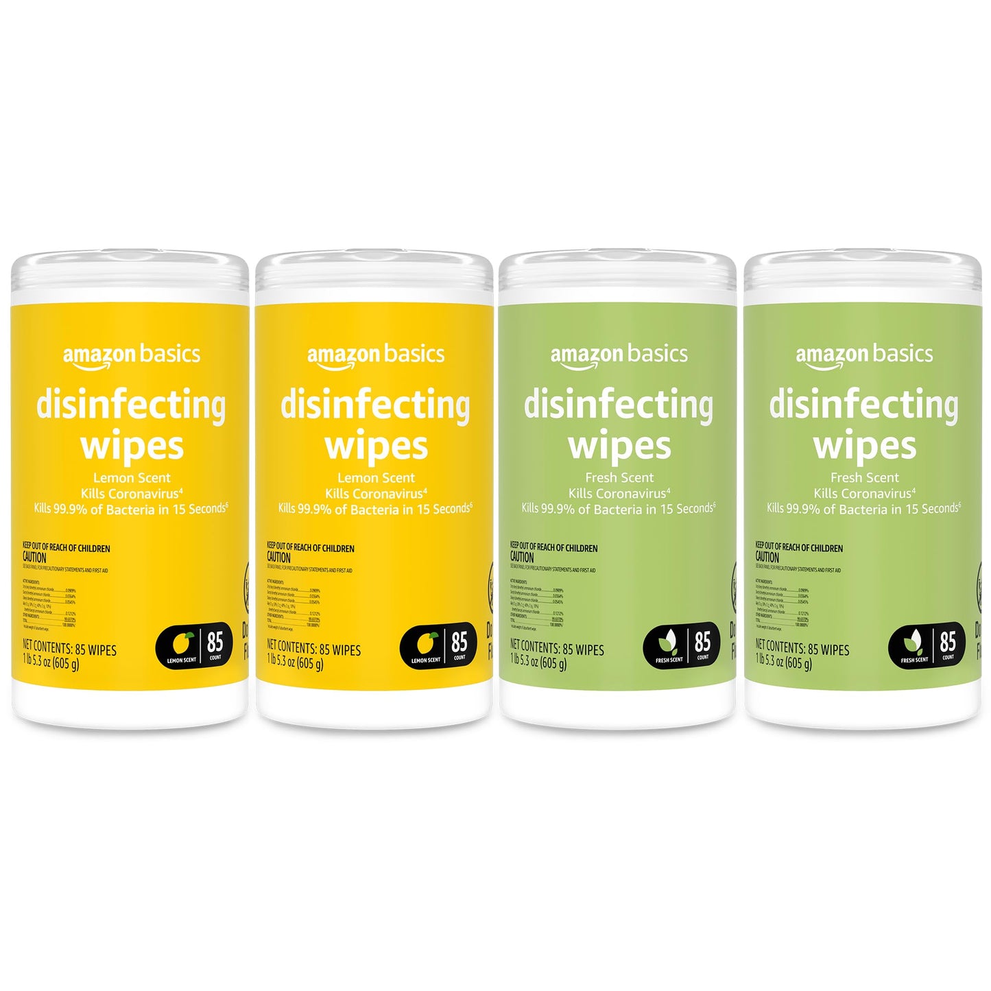 Amazon Basics Disinfecting Wipes, Lemon & Fresh Scent, Sanitizes, Cleans & Deodorizes, 255 Count (3 Packs of 85)