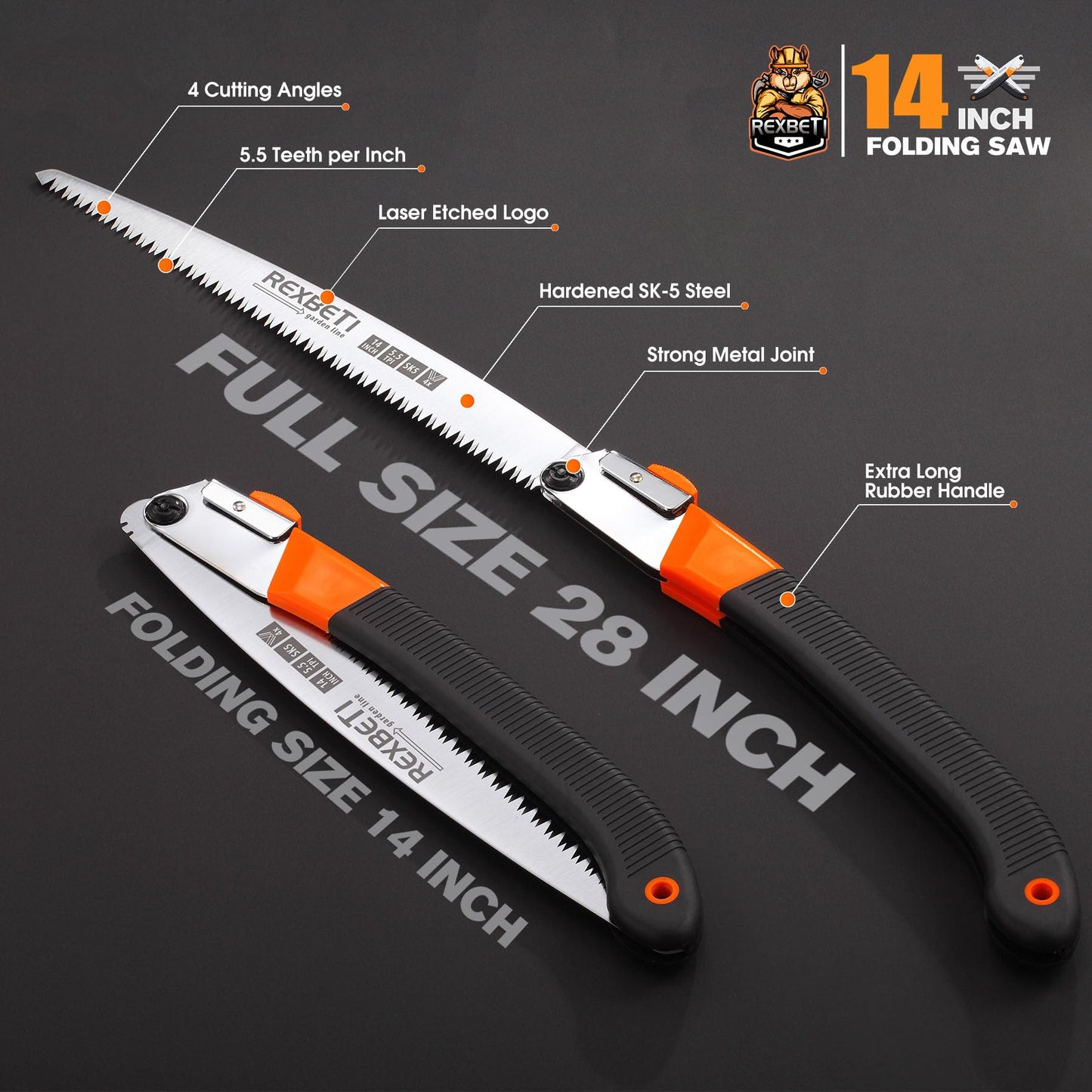 REXBETI Folding Saw - 8 Inch Blade for Wood & Dry Wood Pruning, Compact Design, SK-5 Steel
