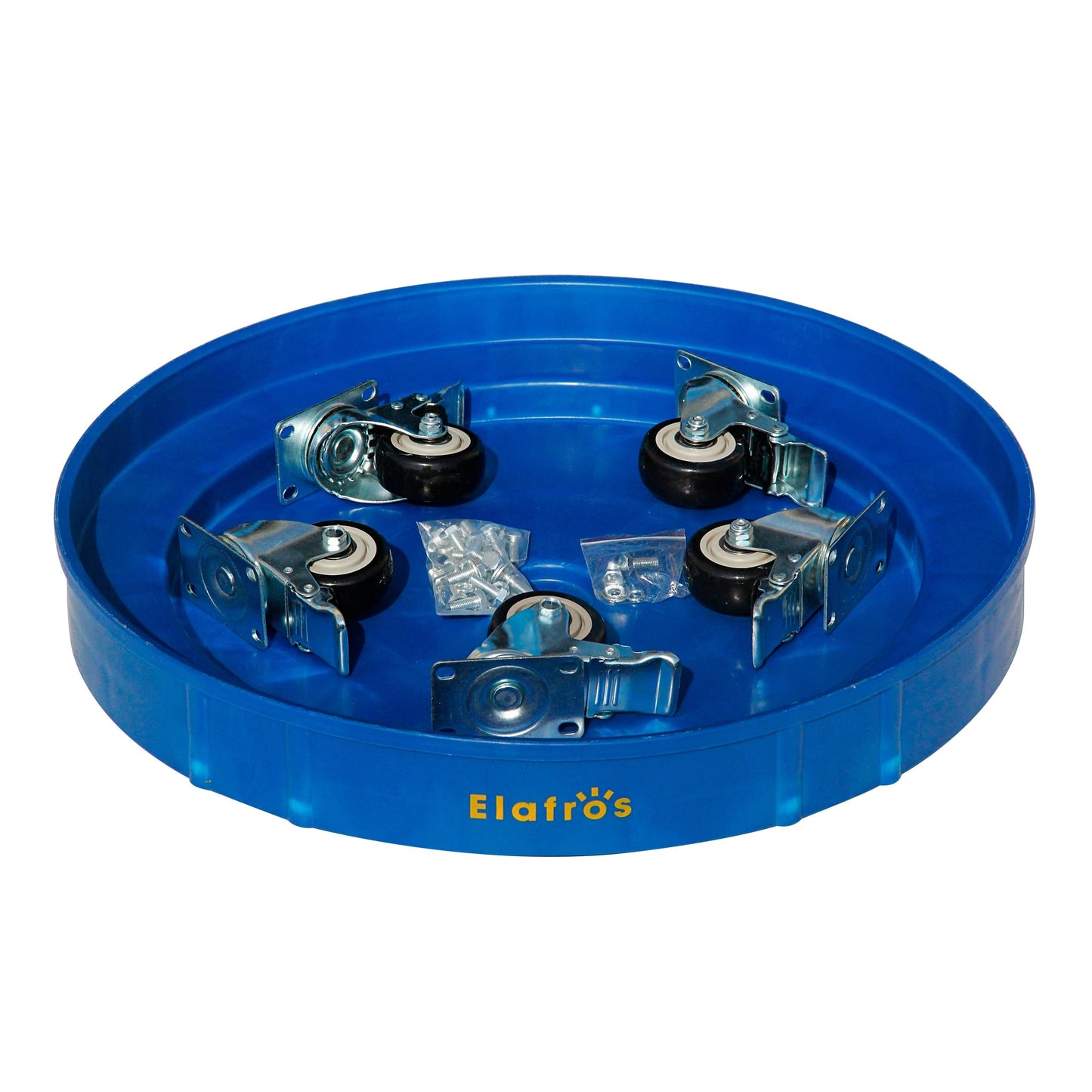 ELAFROS 30 Gallon and 55 Gallon Heavy Duty Plastic Drum Dolly – Durable Plastic Drum Cart 900 lb. Capacity- Barrel Dolly with 5 Swivel Casters Wheel,Blue