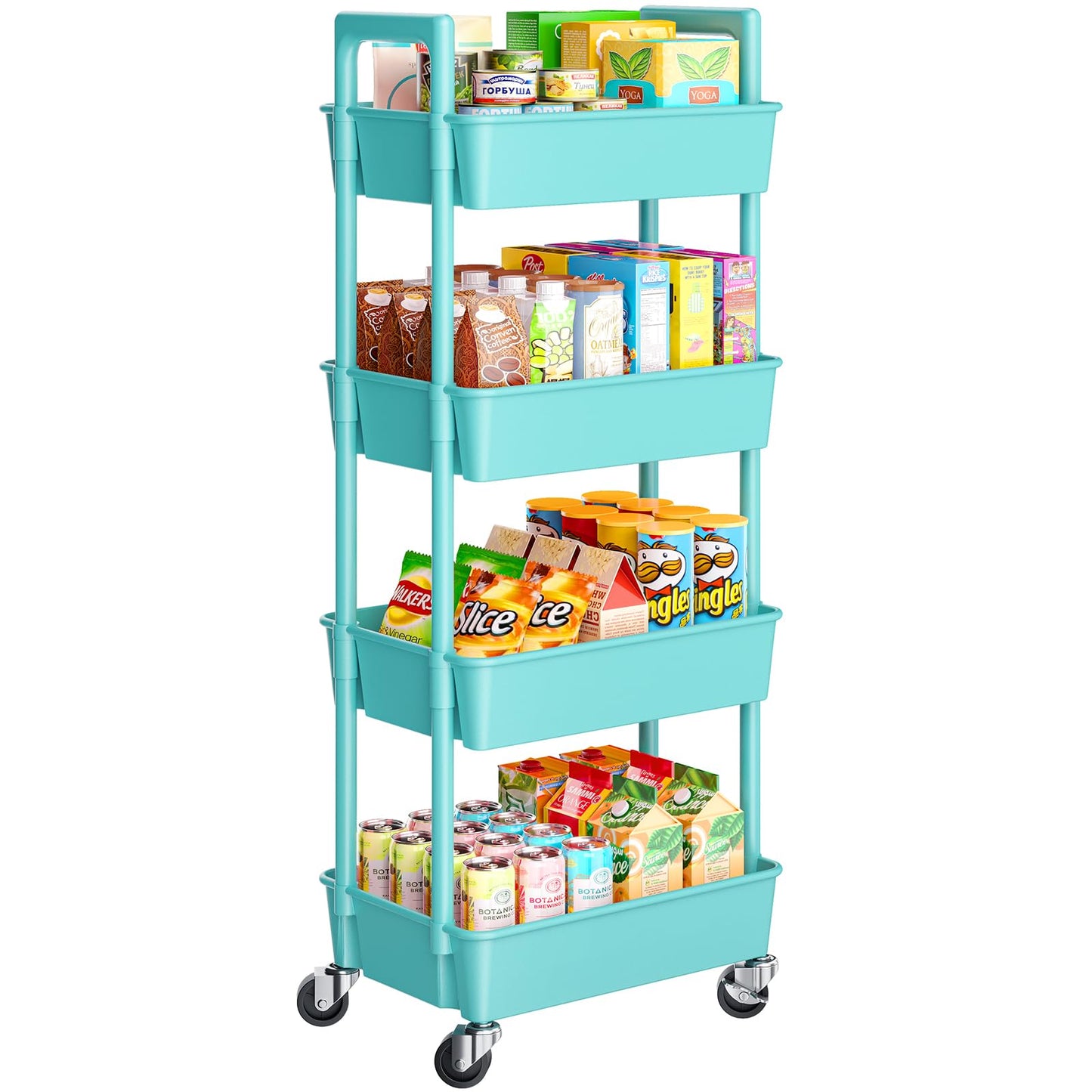 Pipishell 3 Tier Rolling Cart Organizer, Plastic Rolling Cart with Lockable Wheels & Reinforced Handle, Lightweight Utility Cart Storage Cart for Nursery, Kitchen, Bathroom, Craft Room, White, PIUC14W