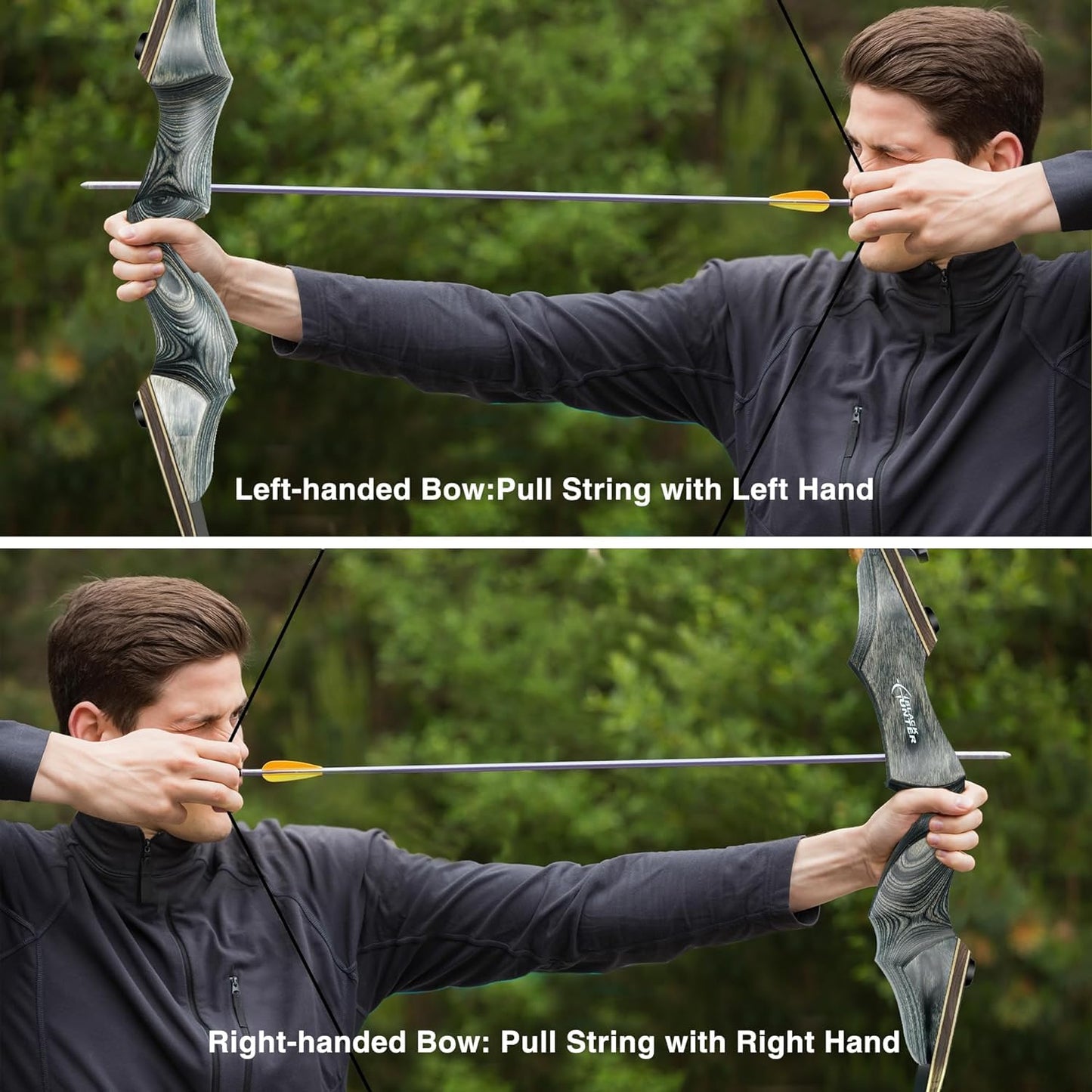 Black Hunter Takedown Recurve Bow, 60" Right Handed & Left Handed Archery Recurve Bows with Ergonomic Design for Adults Beginners to Advanced Outdoor Practice & Hunting (25-60 lbs)