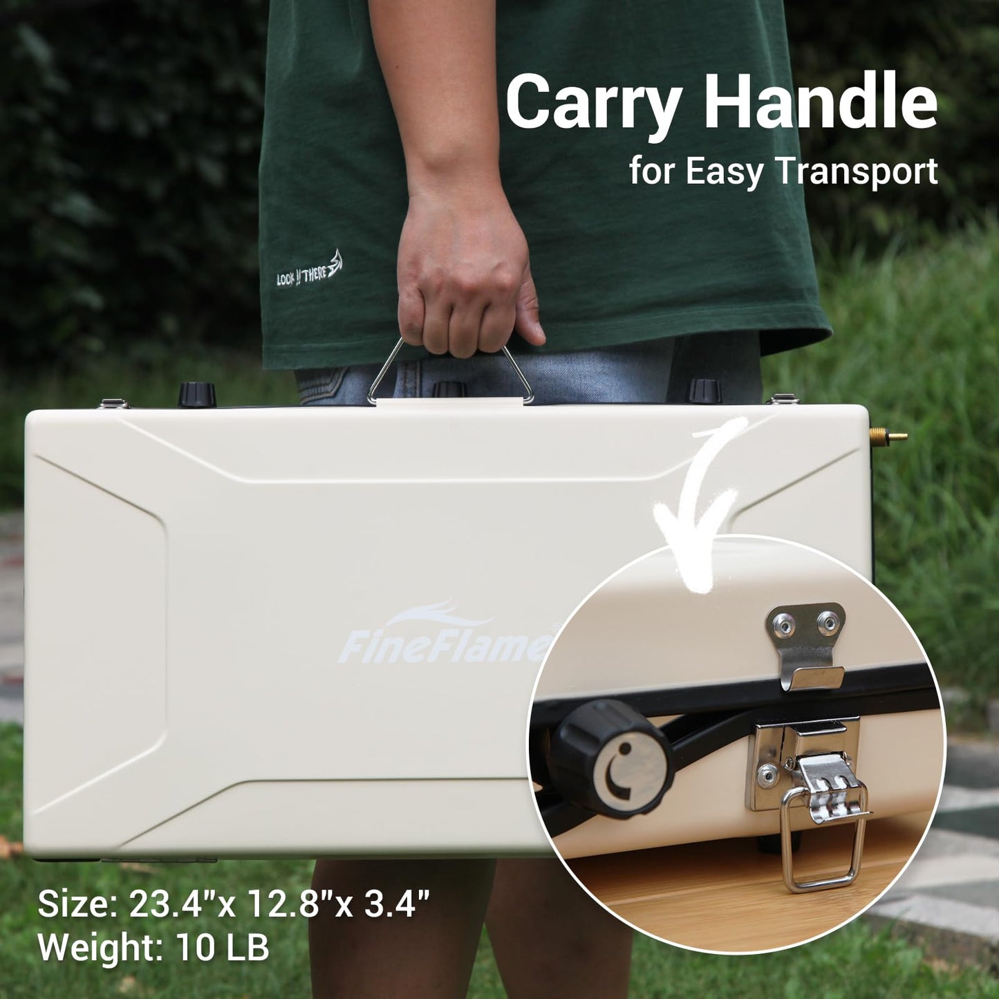 Camping Stove, 3 Burners Propane Portable Camp Stove with Regulator, Push-Button Instant Ignition, Adjustable Burners & Wind Guards for Car BBQ Picnics Outdoor Cooking (BEIGE-20400 BTUs)