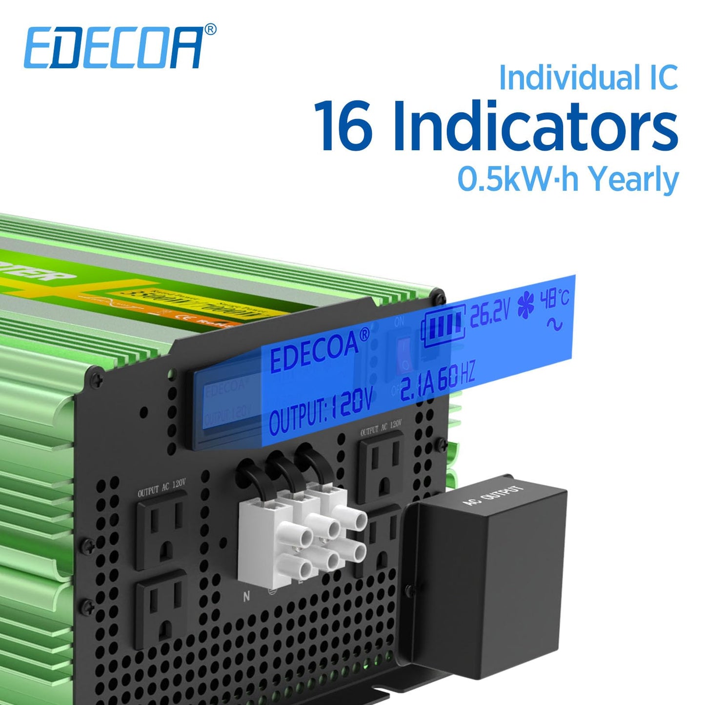 EDECOA Pure Sine Wave Power Inverter 3500W DC 12V to AC 120V with LCD Display and Remote Controller 4 AC Outlets and 1 Terminal Block