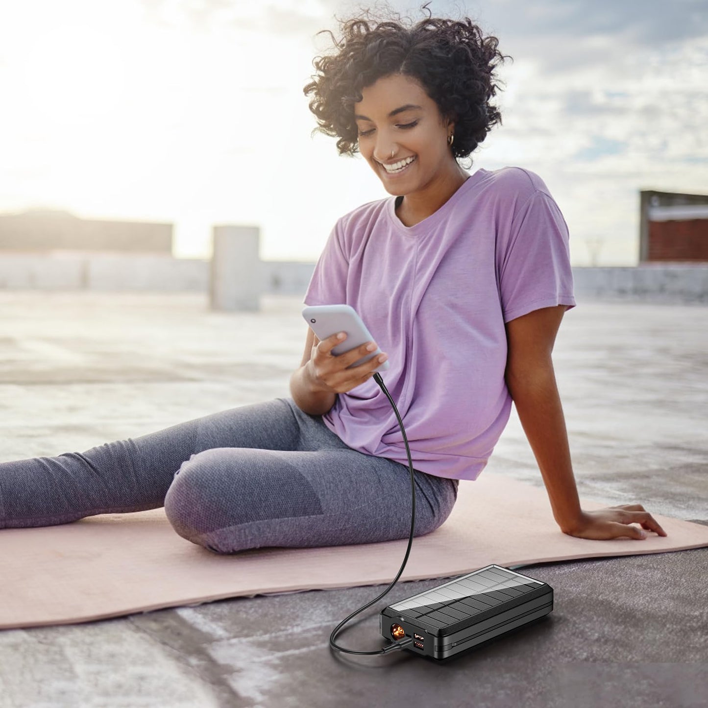 Portable Charger Solar Power Bank 52800mAh 5V/3A Fast Charging Battery Pack with Built in 4 Cables 2 Outputs & LED Flashlight for Cell Phone Camping and Hiking