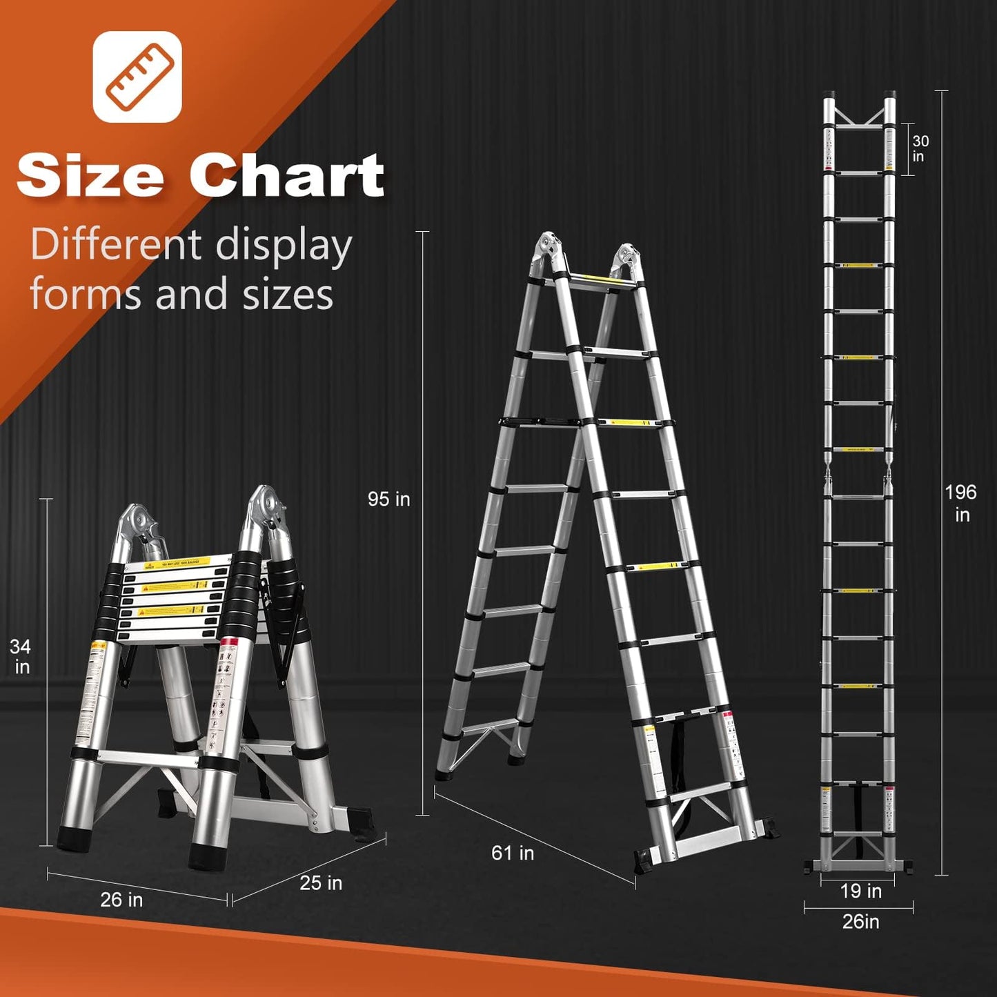 Telescoping Ladder, SocTone 12.5 FT Aluminum Lightweight Extension Ladder with 2 Triangle Stabilizers, Heavy Duty 330lbs Max Capacity, Multi-Purpose Collapsible Ladder for RV or Outdoor Work
