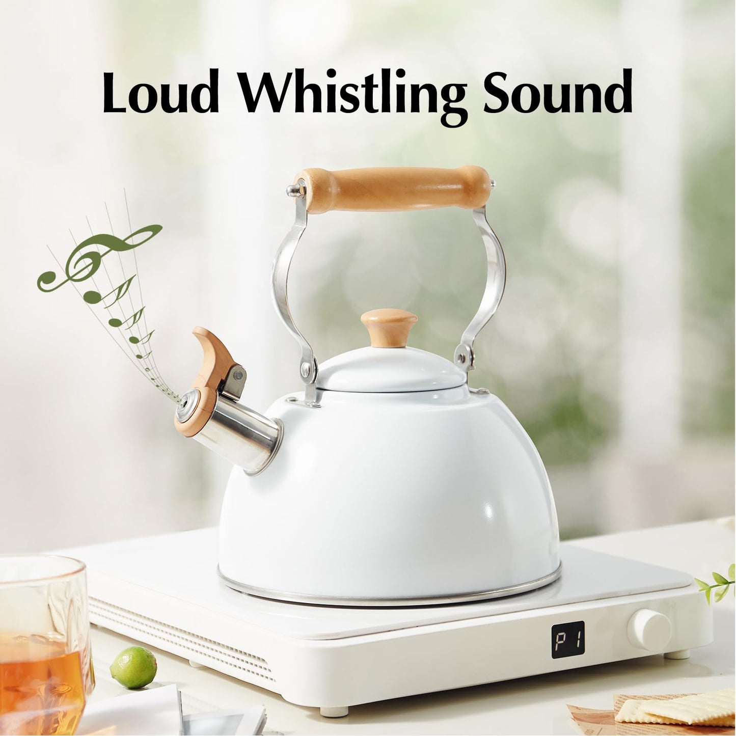 ROCKURWOK Tea Kettle, Tea Pot with Cool Touch Ergonomic Handle, Teapot Food Grade Stainless Steel, Tea Kettle Stovetop, Kettle Teapot, Whistling Tea Kettle, Small Tea Kettle, 1.6 Quart (Green)