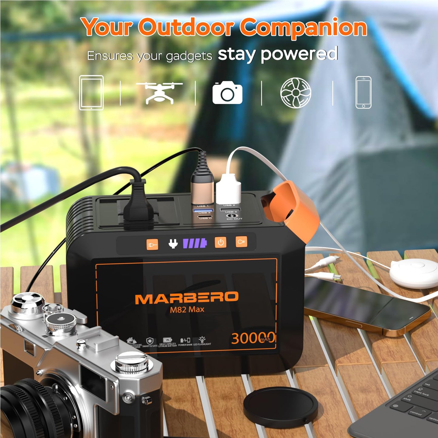 Portable Power Station 300W MARBERO 237Wh Camping Solar Generator Backup Lithium Battery with Pure Sine Wave 110V AC Outlet, USB C, USB A, DC for Outdoors Camping CPAP Home Blackout Emergency