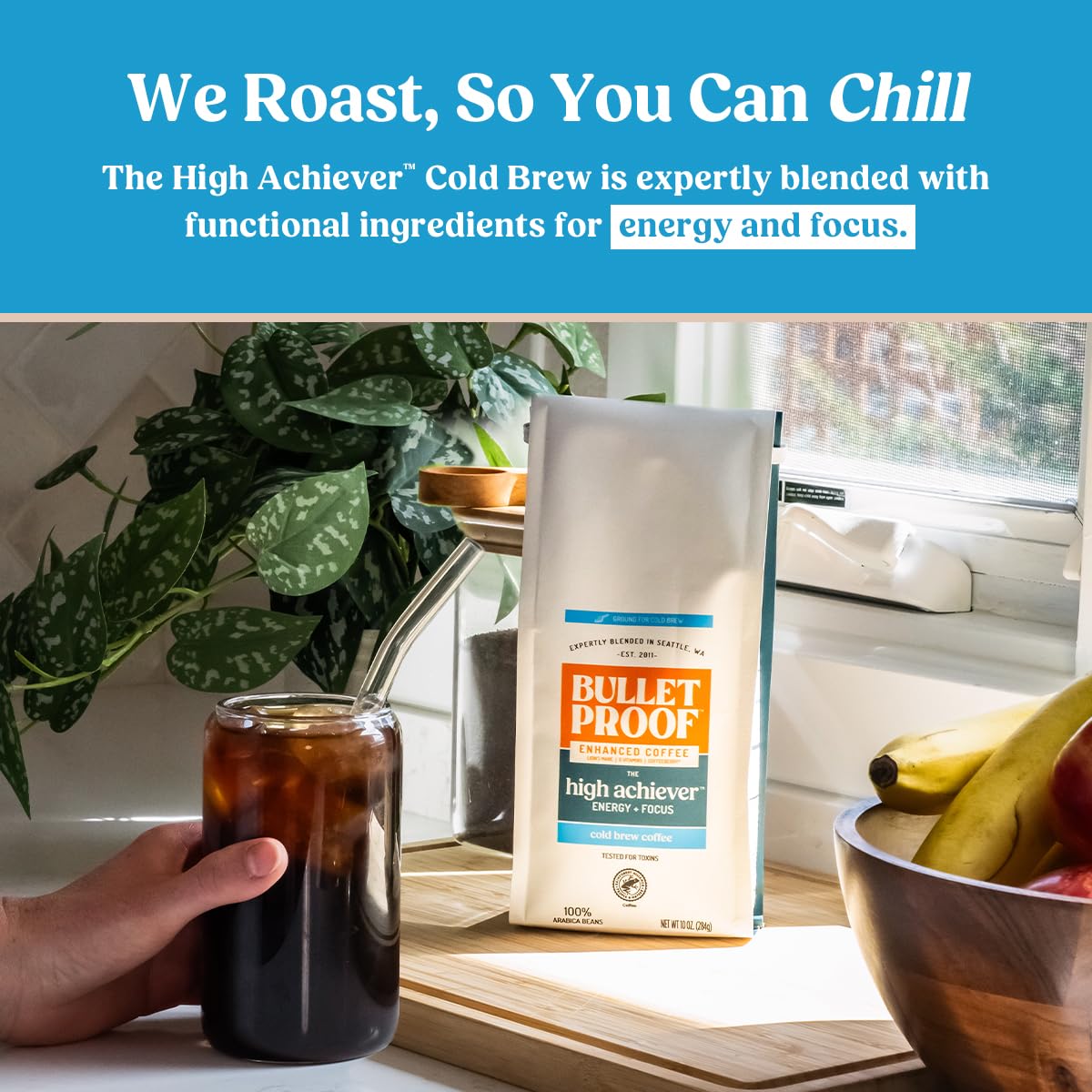 Bulletproof The High Achiever Ground Coffee, 10 Ounces, Medium-Dark Roast Enhanced Coffee with Lion's Mane Mushroom, B Vitamins, and Adaptogens for Energy and Focus