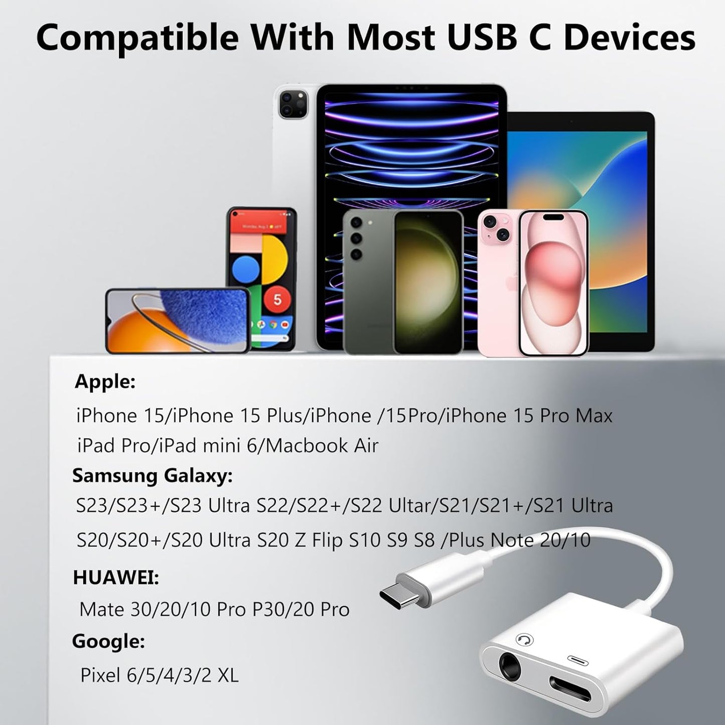 USB C to 3.5mm Jack Adapter with 60W Fast Charging, Type C Headphone Adapter Compatible with iPhone 17 /iPhone 16/15 Pro Max/15 Pro/15 Samsung Galaxy S24/S23/S22/S21 Ultra iPad Pro