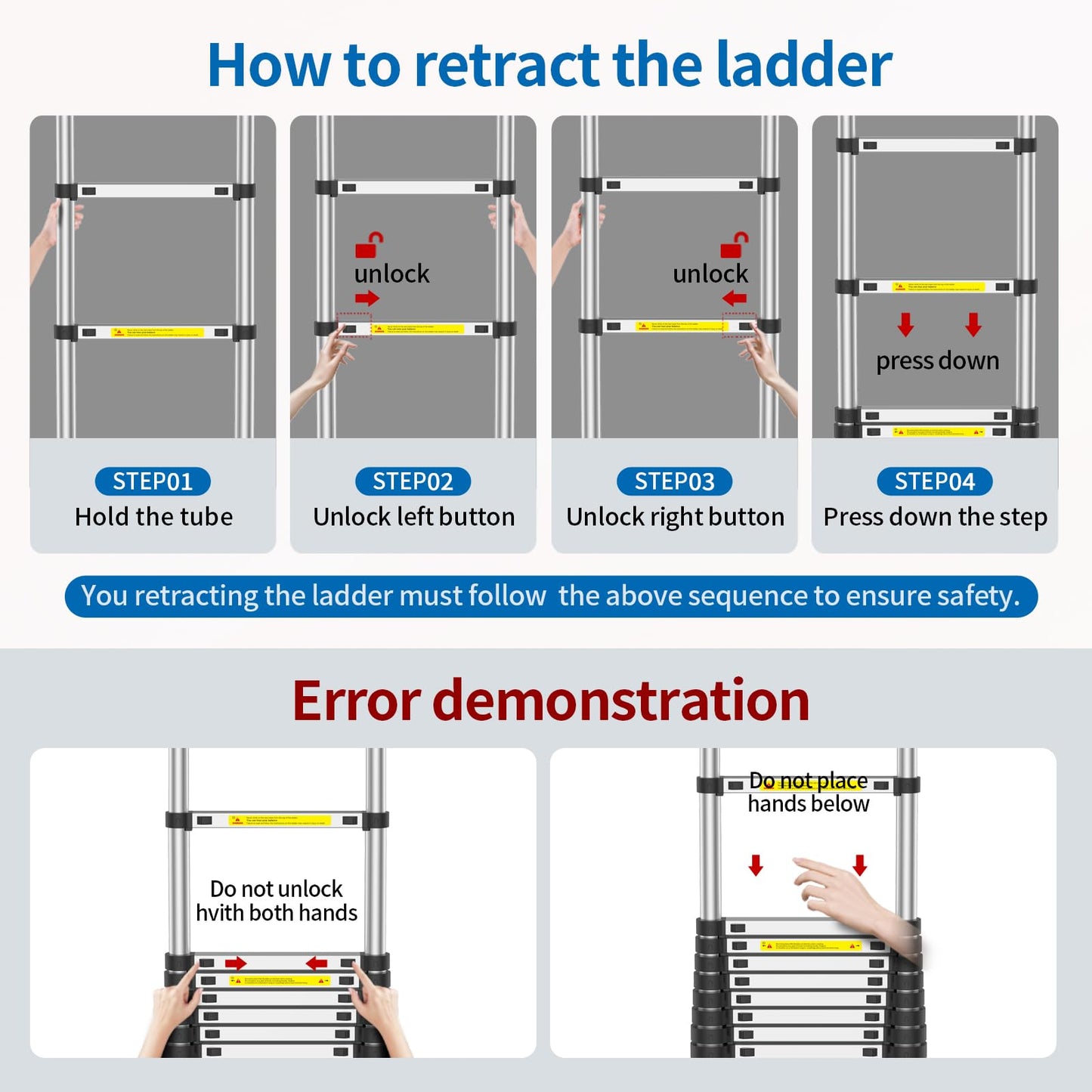 Telescoping Ladder,12.5 FT Extension Ladder, Heavy Duty 330lbs Max Capacity, Multi-Purpose Collapsible Ladder for RV or Outdoor Work
