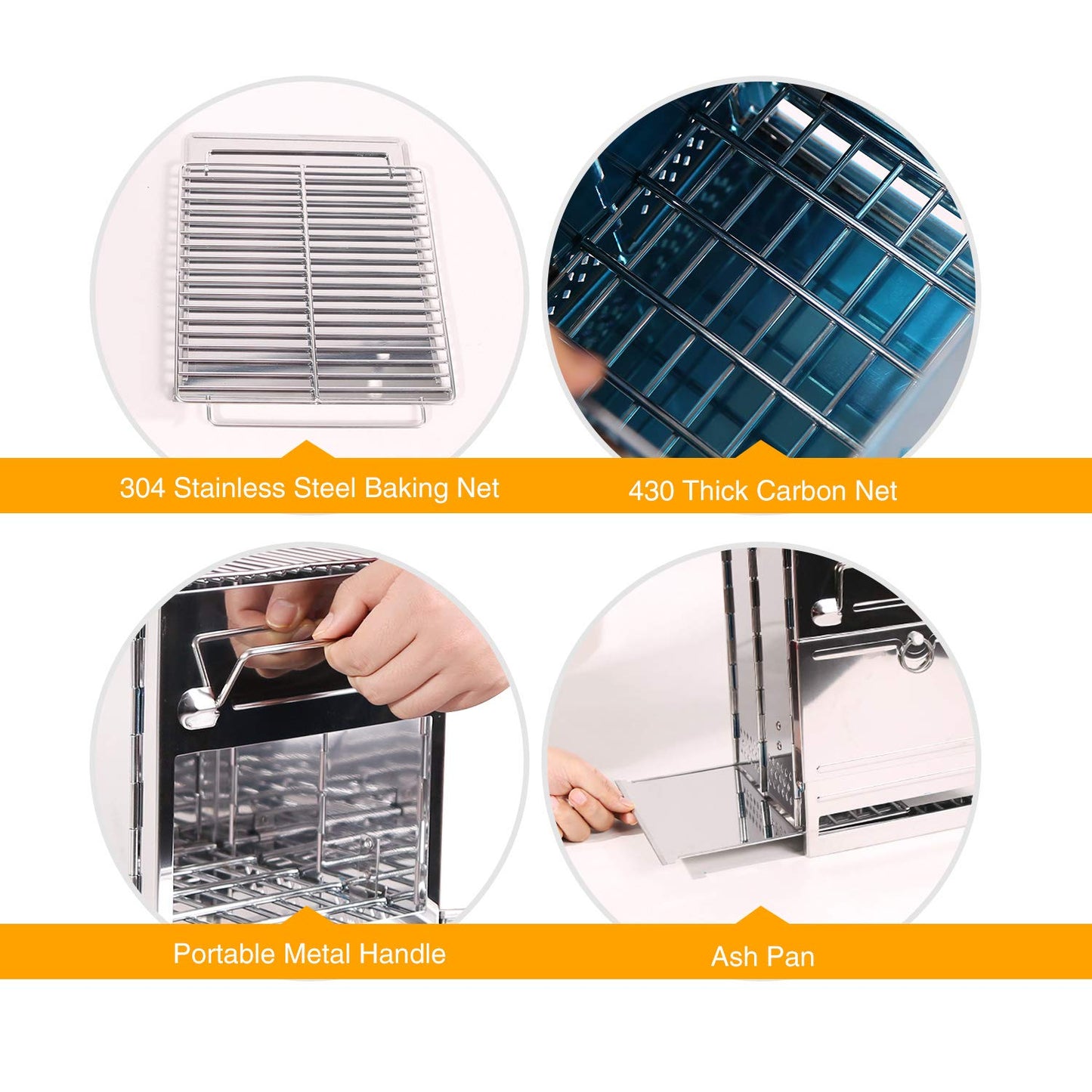 Portable Folding Camping Wood Stove for Outdoor Cooking, Lightweight Stainless Steel Wood Burning Camp Stove with Grill for Backpacking BBQ Picnic, Small