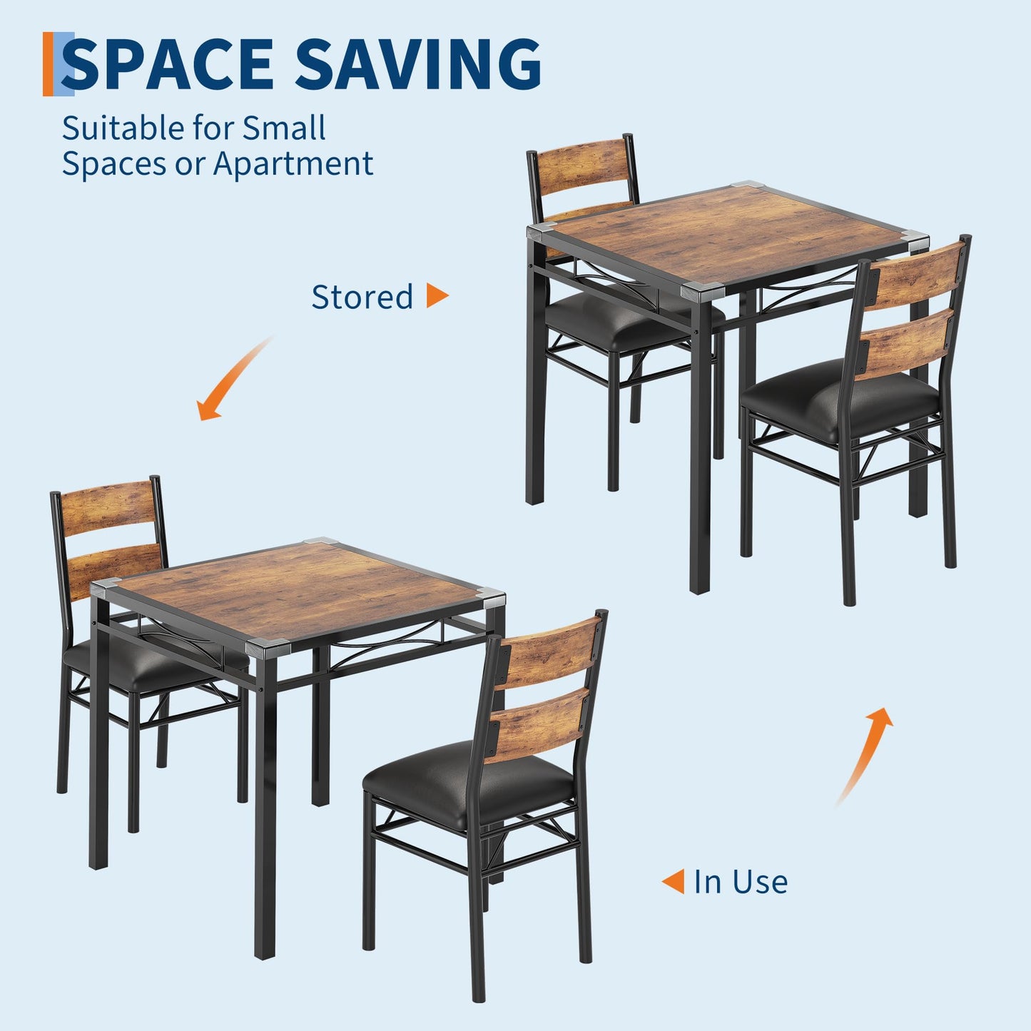IDEALHOUSE Dining Table Set for 2, Kitchen Table with 2 Upholstered Chairs, Wood 3-Piece Kitchen Dining Room Set with Corner Protector for Small Space, Kitchen Room, Apartment, Rustic Gray