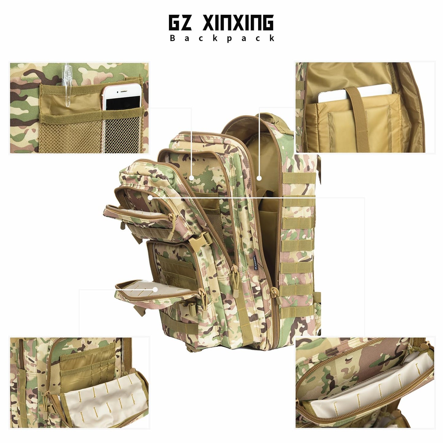GZ XINXING Military Tactical Backpack Army 3 Day Assault Pack Molle Bug out Bag Backpacks For Men