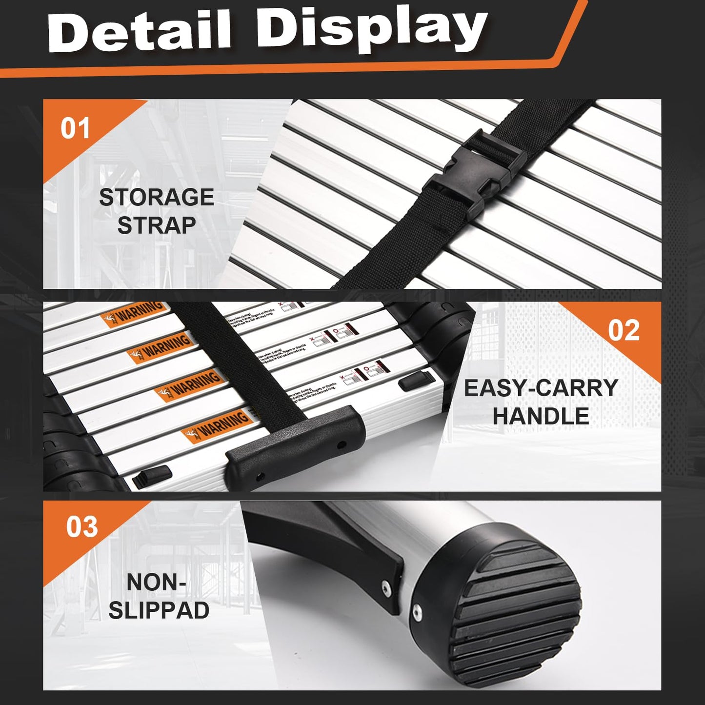 Telescoping Ladder, SocTone 12.5 FT Aluminum Lightweight Extension Ladder with 2 Triangle Stabilizers, Heavy Duty 330lbs Max Capacity, Multi-Purpose Collapsible Ladder for RV or Outdoor Work