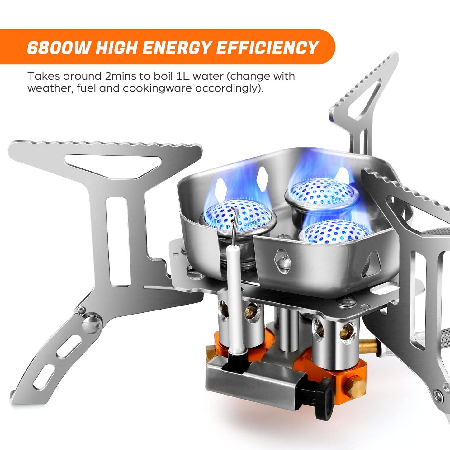 Odoland 3500W/6800W Windproof Camp Stove Camping Gas Stove with Fuel Canister Adapter, Piezo Ignition, Carry Case, Portable Collapsible Stove Burner for Outdoor Backpacking Hiking and Picnic