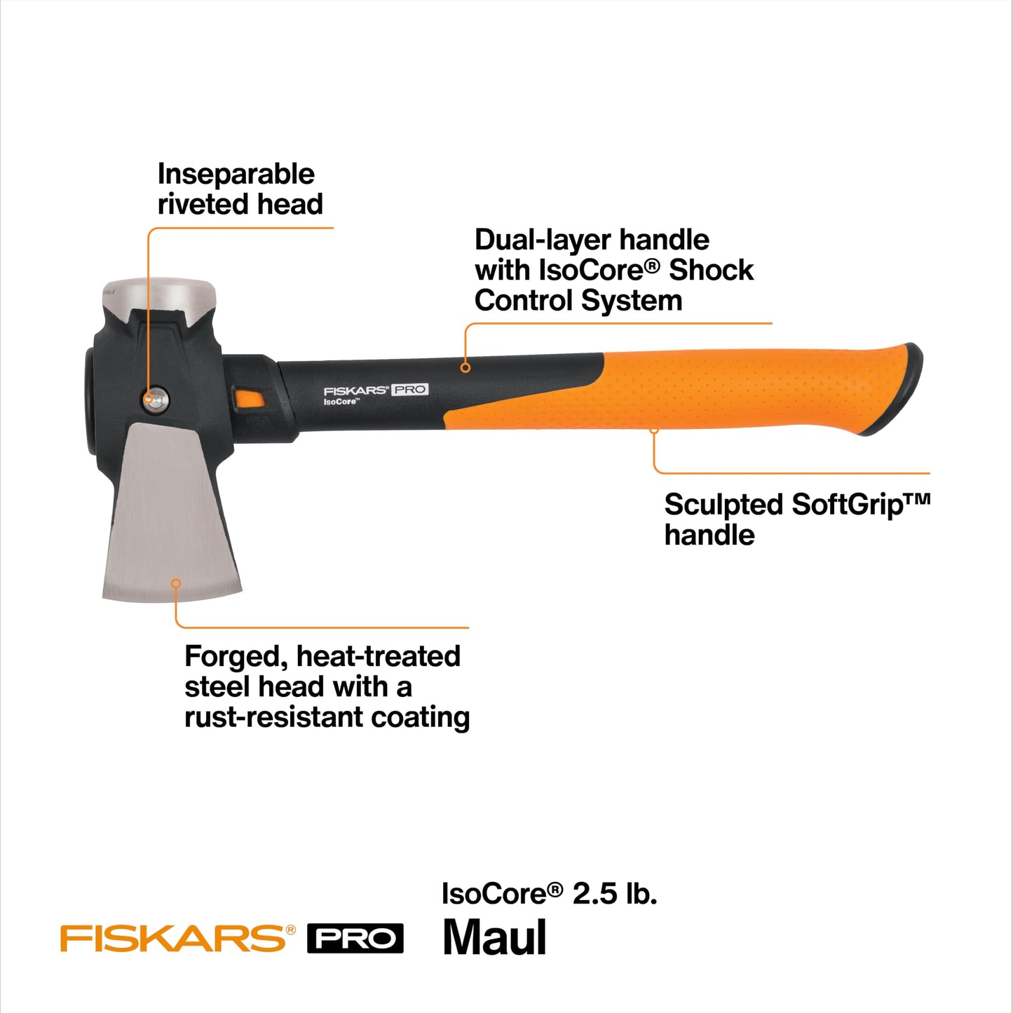 Fiskars 8 lb. Splitting Maul - 36" Shock-Absorbing, Comfort Grip Handle - Rust Resistant Forged Steel Blade - Wood Splitter Maul for Hardwood - Split Wood for Campfires - Bushcraft Gear