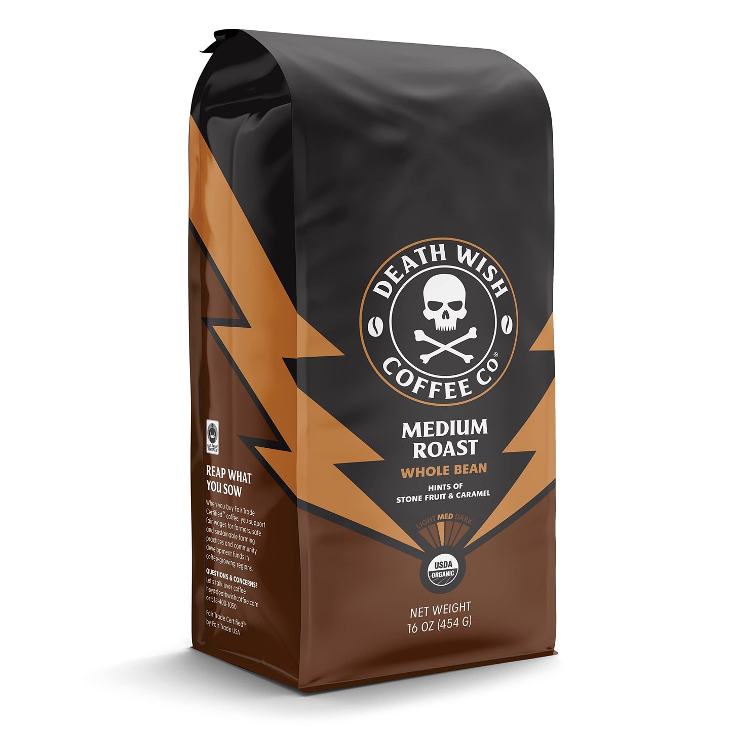 Death Wish Coffee, Organic and Fair Trade Dark Roast Whole Bean Coffee, 16 oz