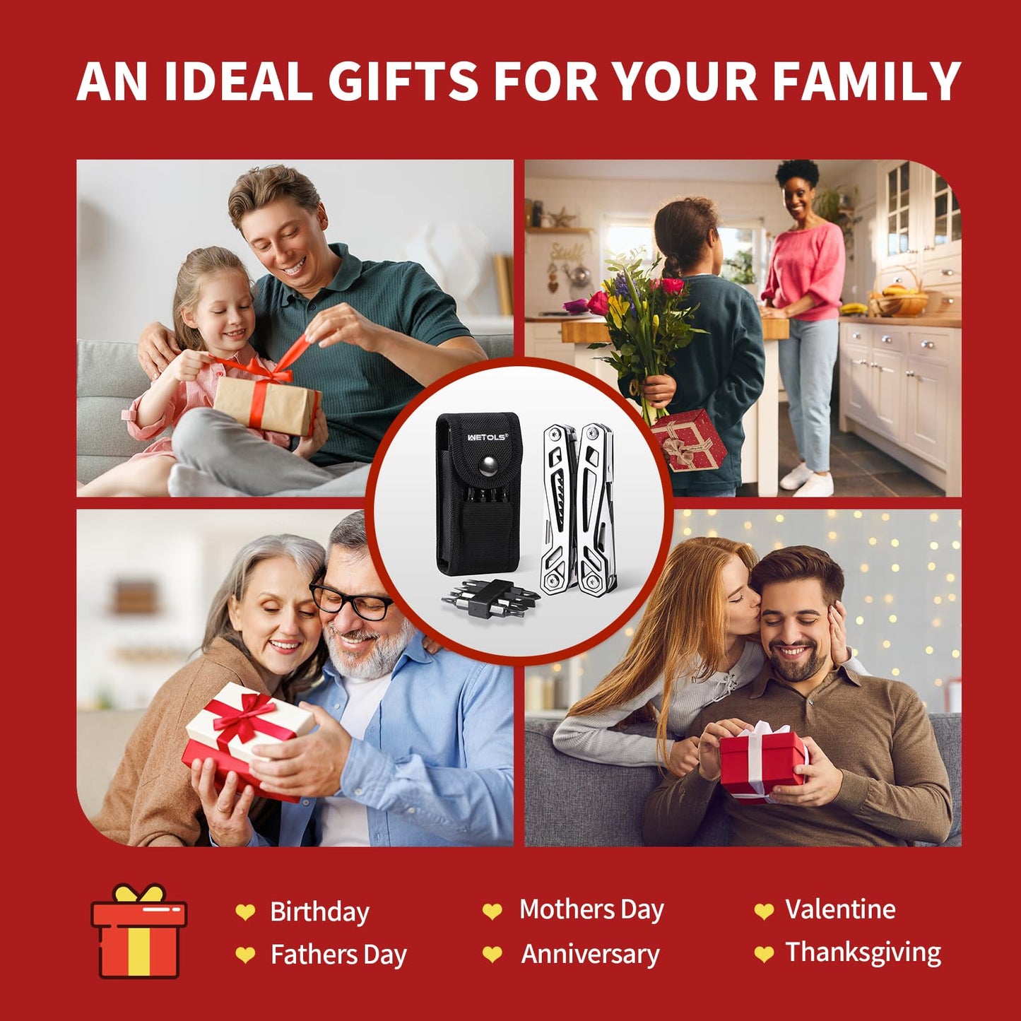 WETOLS Multitool with Pocket Knife, Birthday Gifts for Men Women Mom Dad, 21-in-1 Stainless Steel Pliers with Screwdrivers, Self-locking multitools with EDC Sheath, Ideal for Home, Camping, Survival