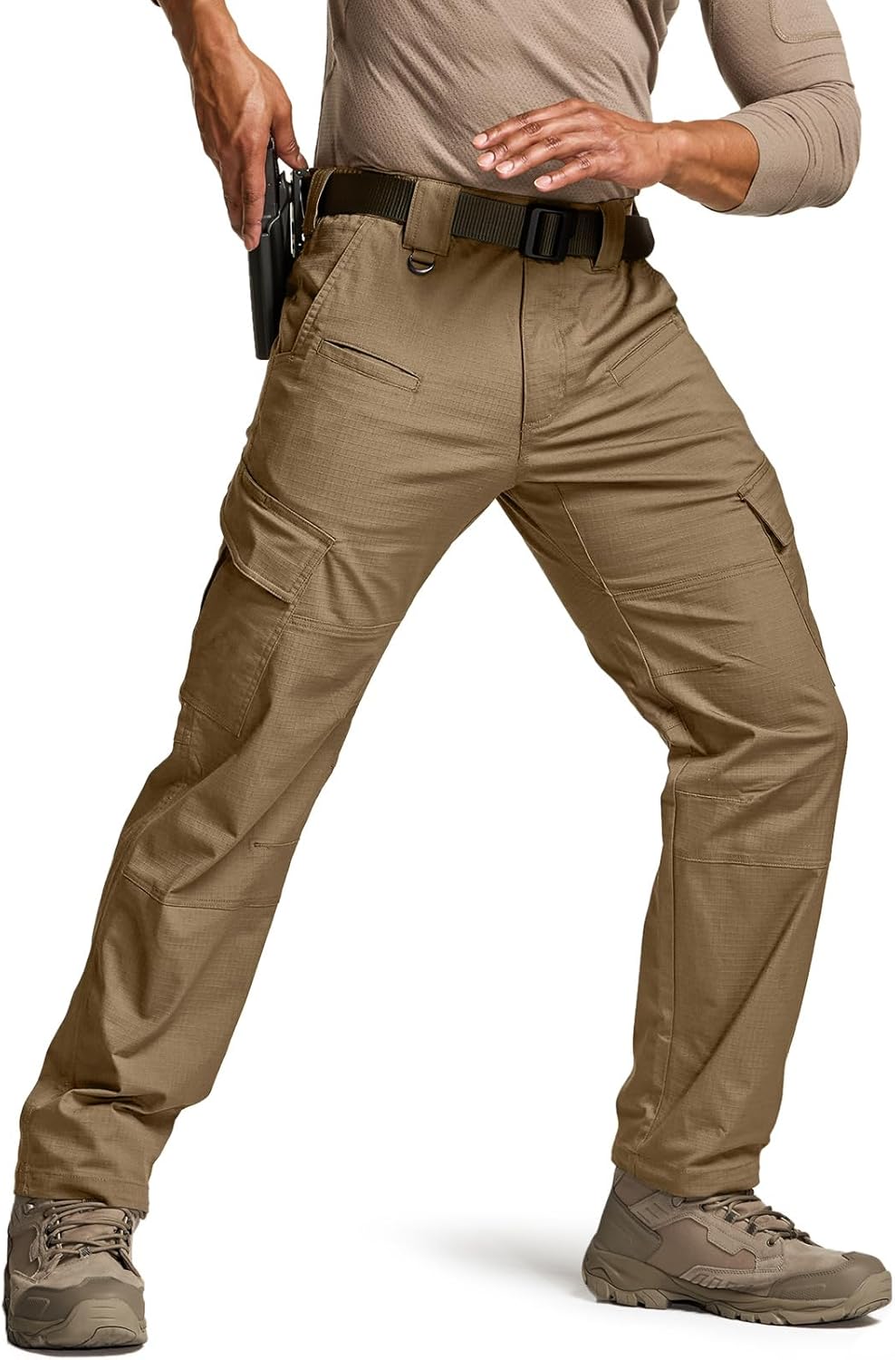 CQR Men's Flex Ripstop Tactical Pants, Water Resistant Stretch Cargo Pants, Lightweight EDC Hiking Work Pants