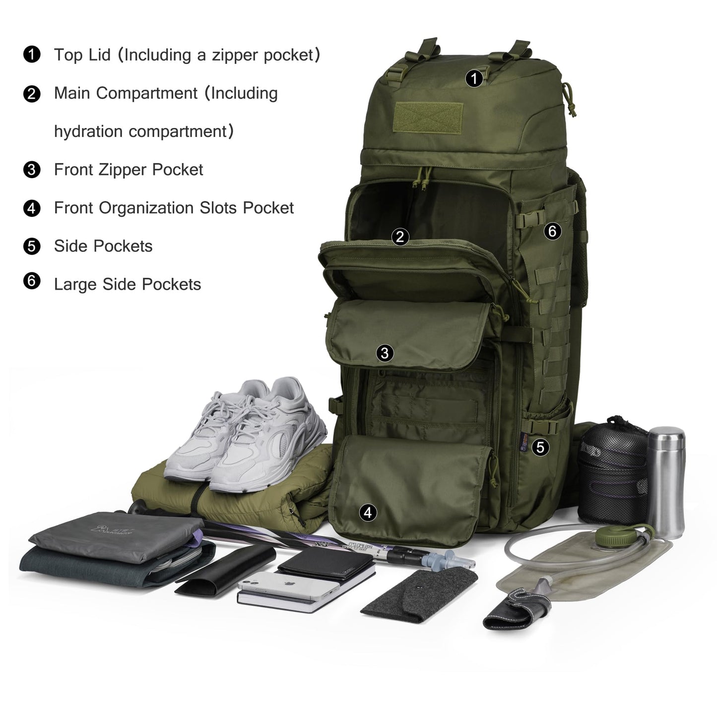Mardingtop 75L Molle Hiking Internal Frame Backpacks with Rain Cover for Camping,Backpacking,Travelling