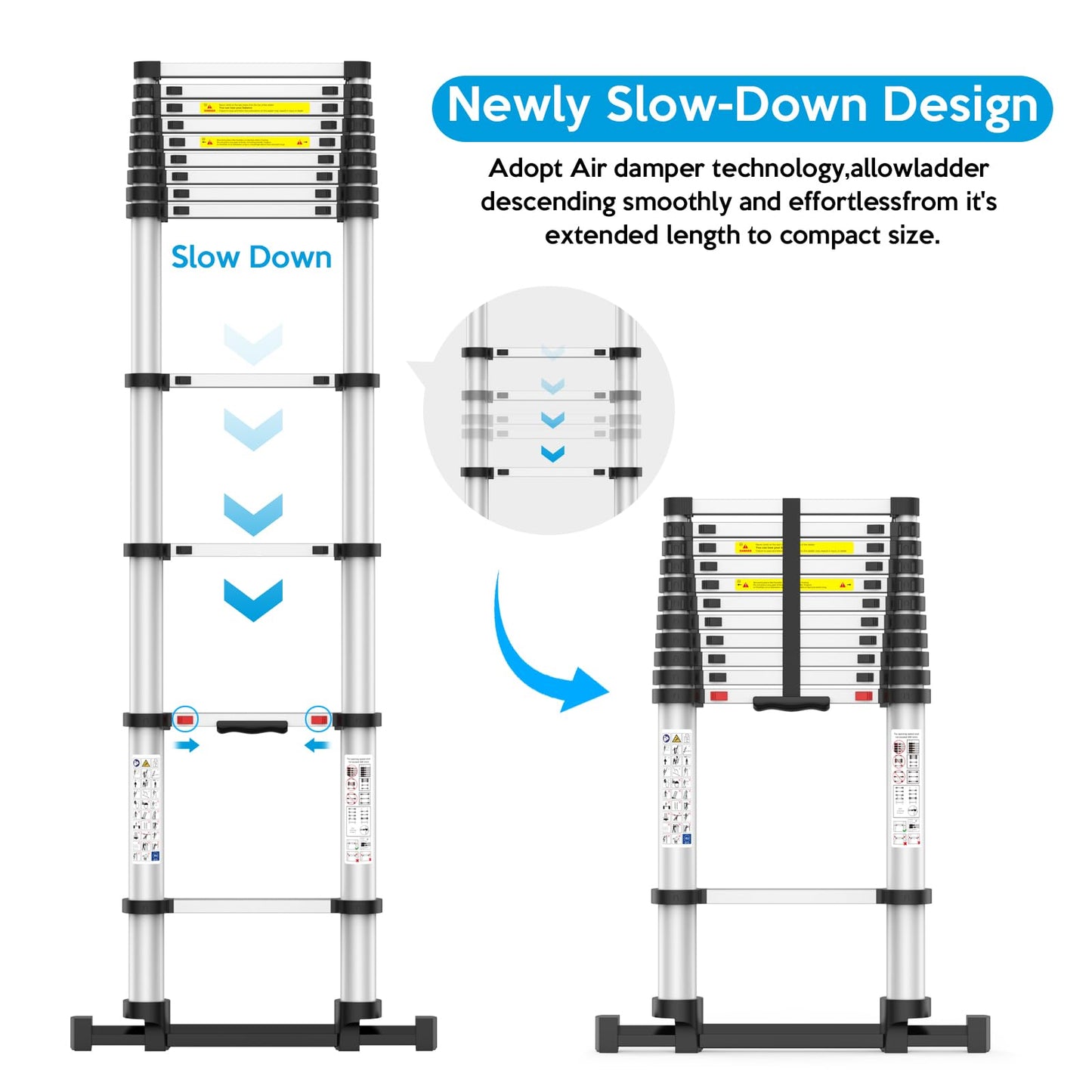 Telescoping Ladder,12.5 FT Extension Ladder, Heavy Duty 330lbs Max Capacity, Multi-Purpose Collapsible Ladder for RV or Outdoor Work