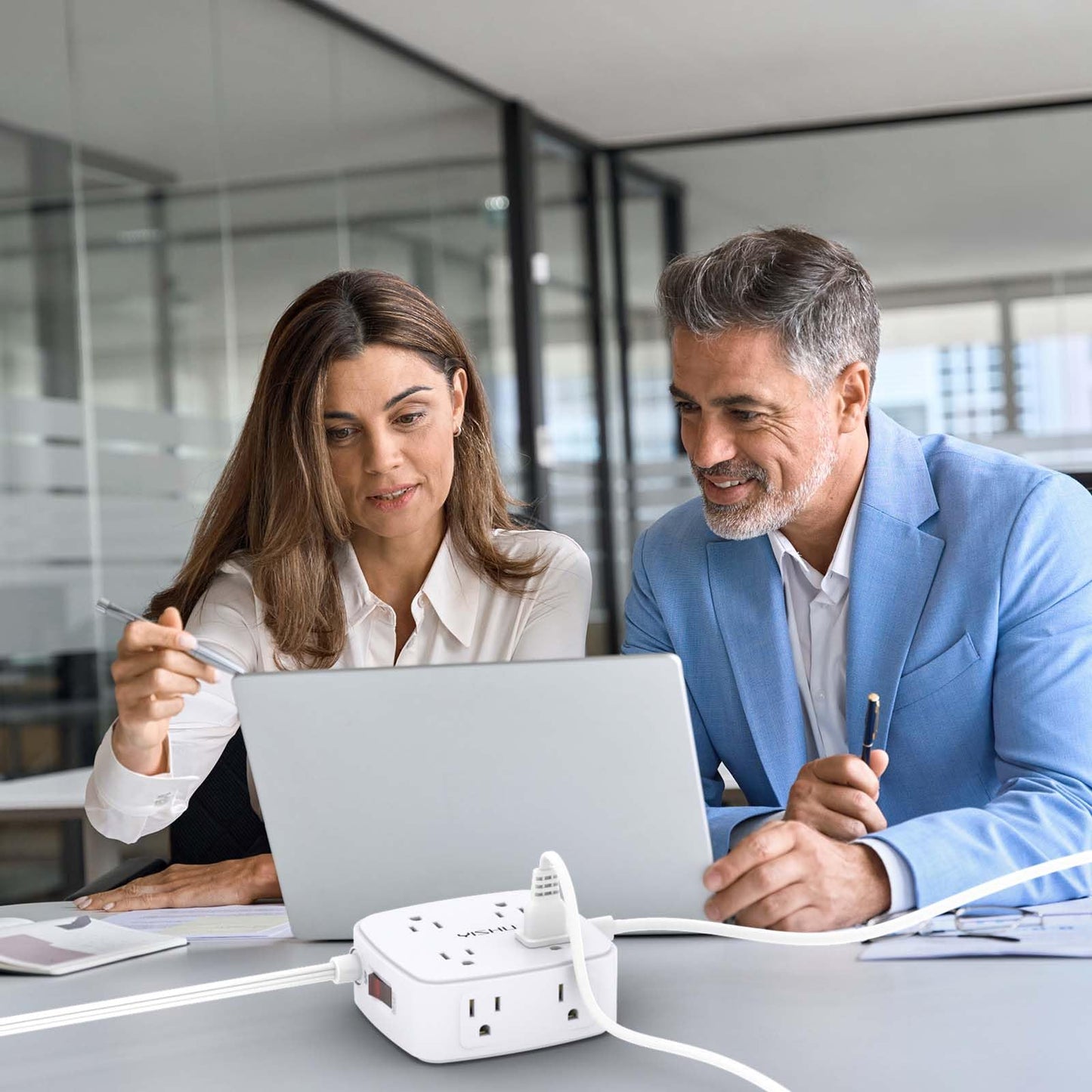 6 Ft Surge Protector Power Strip - 8 Widely Outlets with 4 USB Ports, 3 Side Outlet Extender with 6 Feet Extension Cord, Flat Plug, Wall Mount, Desk USB Charging Station, ETL,White