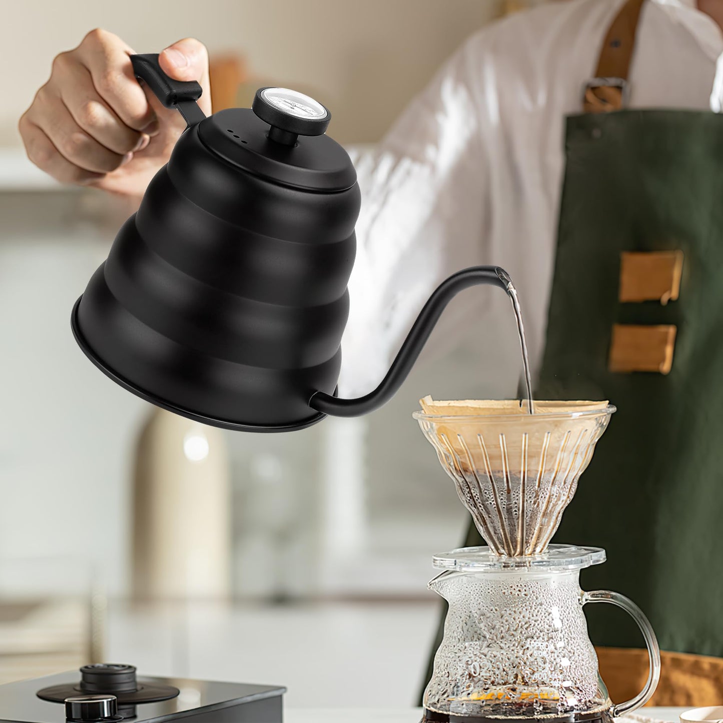 Tea Kettle with Thermometer Pot Black Stovetop Tea Kettle 40 oz 1200ml Gooseneck Kettle Teapot Pour Over Coffee Kettle with Thermometer,40oz,Black,1Pack