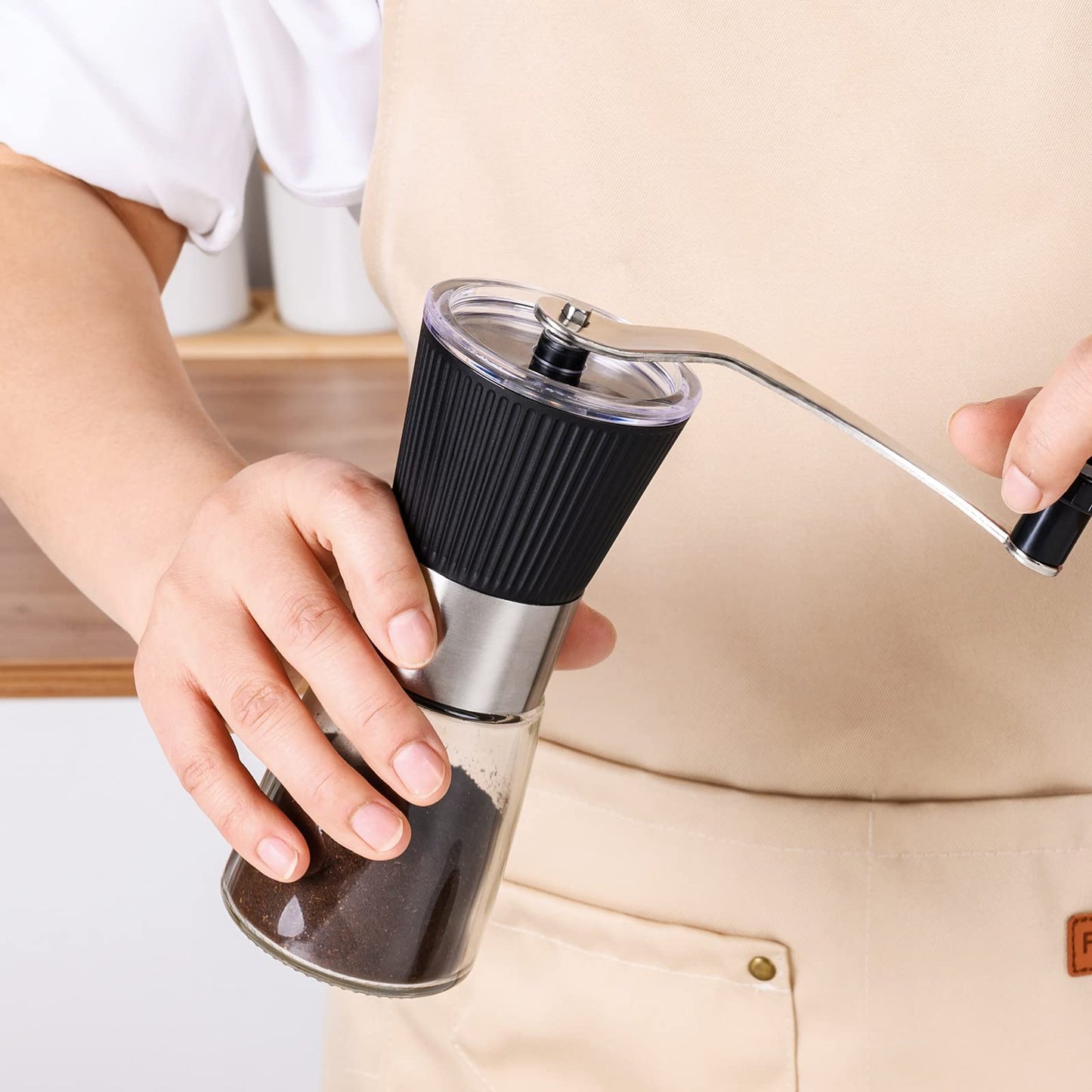 PARACITY Manual Coffee Bean Grinder with Ceramic Burr, Hand Coffee Grinder Mill Small with 2 Glass Jars( 11OZ per Jar) Stainless Steel Handle for Drip Coffee, Espresso, French Press, Turkish Brew