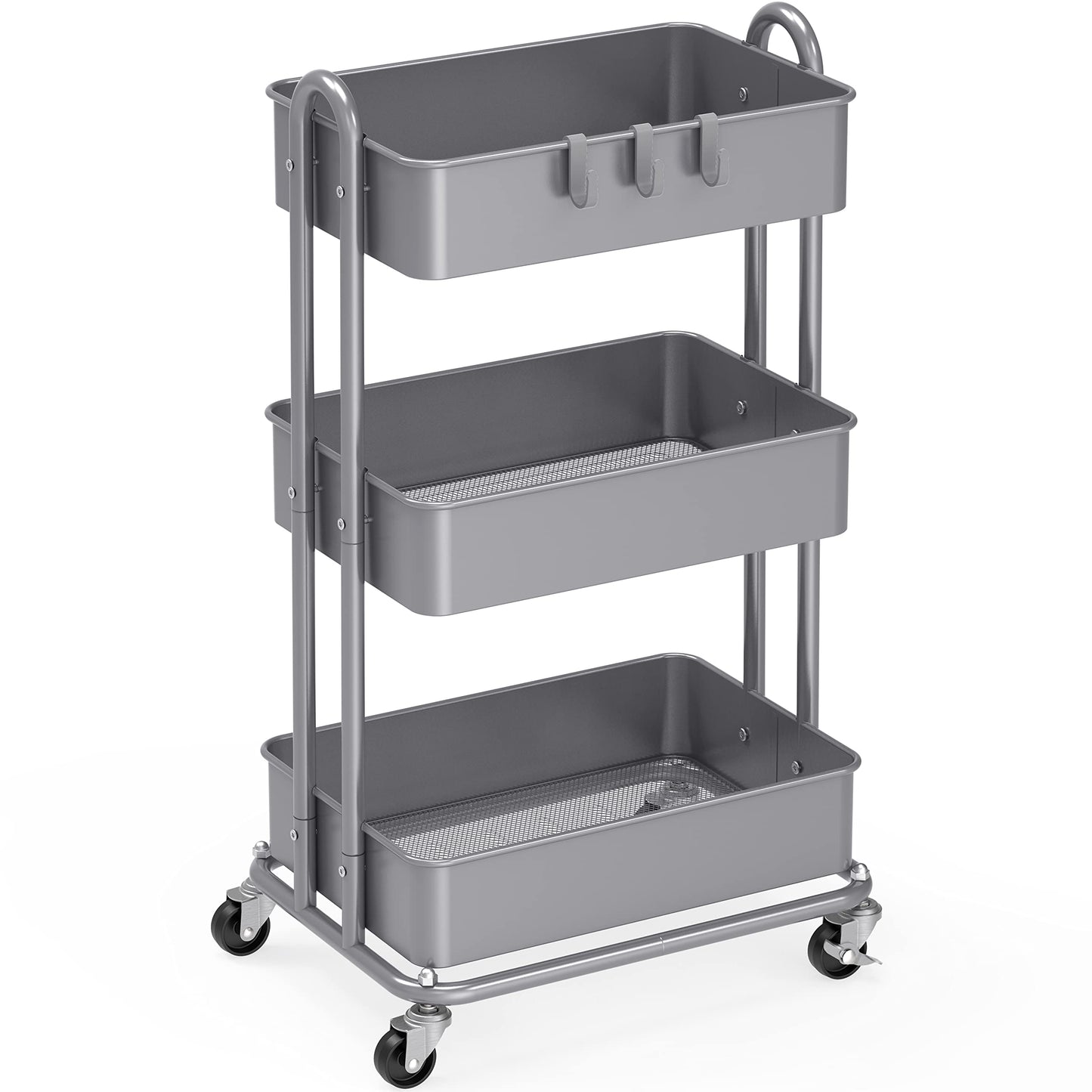Simple Houseware 3-Tier Heavy Duty Metal Utility Rolling Cart, White