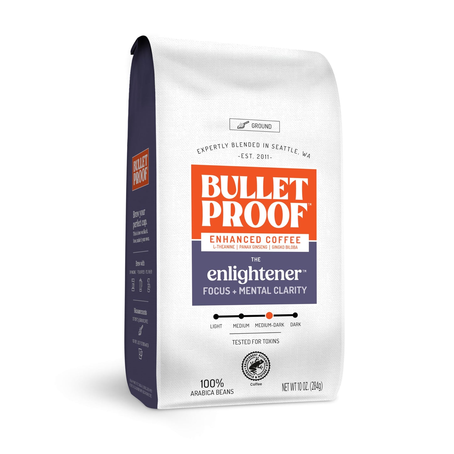 Bulletproof The High Achiever Ground Coffee, 10 Ounces, Medium-Dark Roast Enhanced Coffee with Lion's Mane Mushroom, B Vitamins, and Adaptogens for Energy and Focus