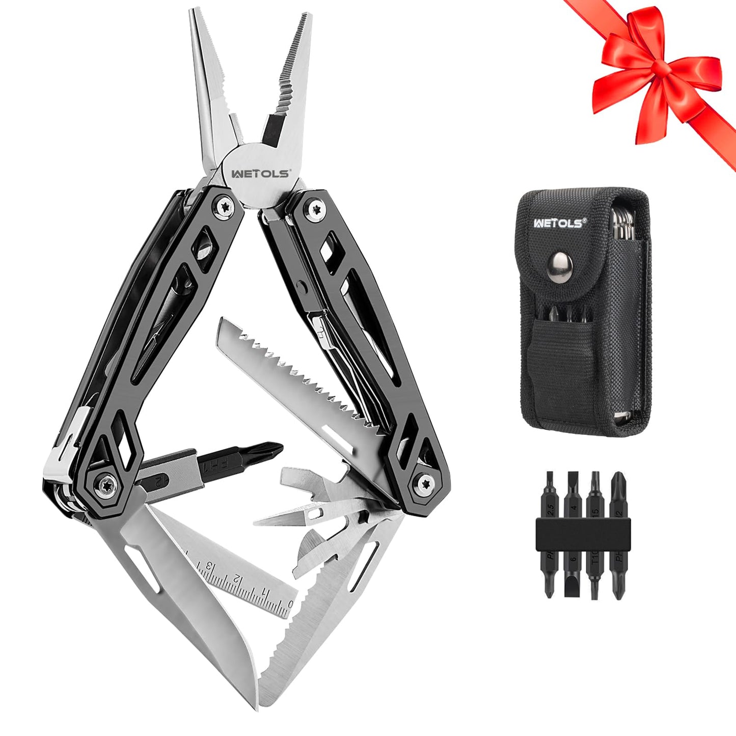 WETOLS Multitool with Pocket Knife, Birthday Gifts for Men Women Mom Dad, 21-in-1 Stainless Steel Pliers with Screwdrivers, Self-locking multitools with EDC Sheath, Ideal for Home, Camping, Survival