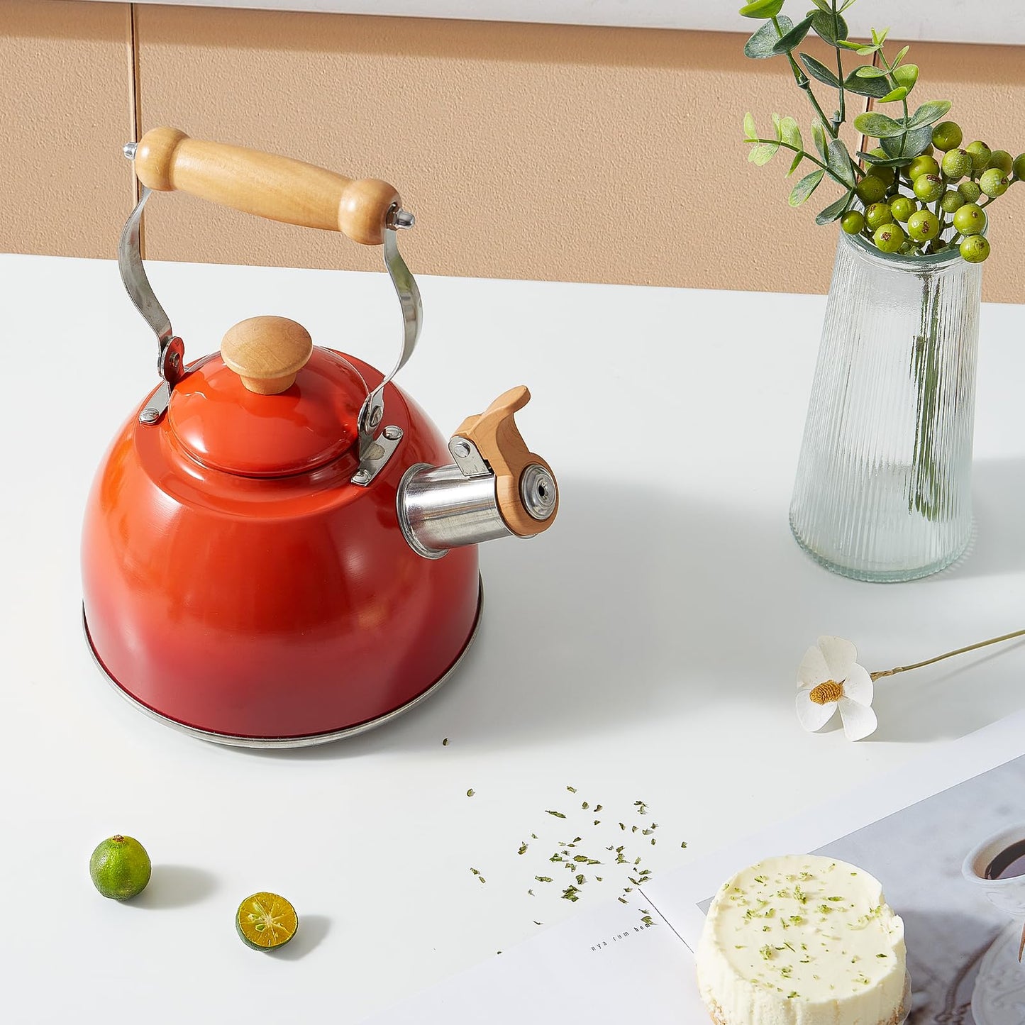 ROCKURWOK Tea Kettle, Tea Pot with Cool Touch Ergonomic Handle, Teapot Food Grade Stainless Steel, Tea Kettle Stovetop, Kettle Teapot, Whistling Tea Kettle, Small Tea Kettle, 1.6 Quart (Green)