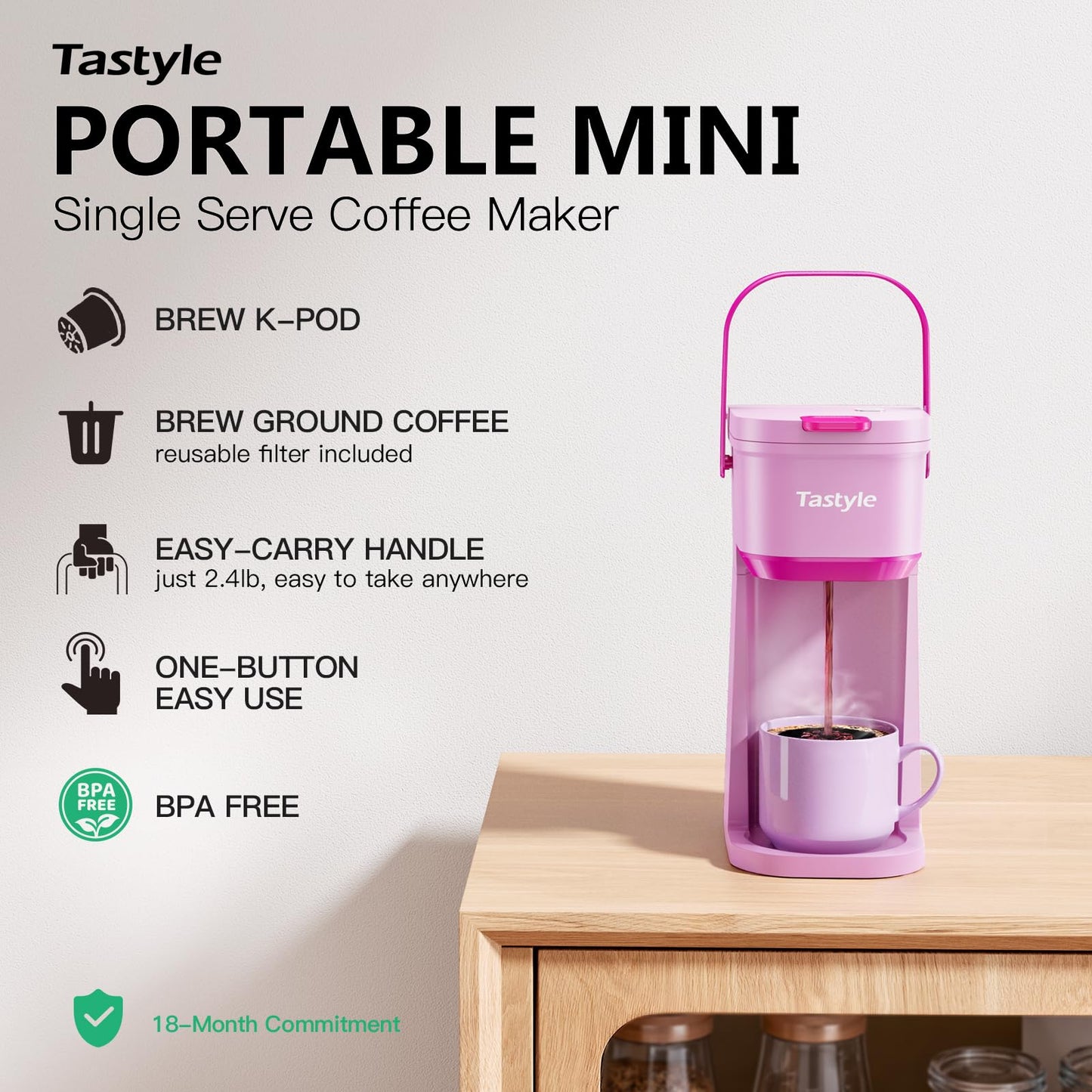 Single Serve One Cup Coffee Maker, for K Cups and Grounds, Mini Coffee Maker with Portable Handle, 6 to 12 Oz Brew Size, for Travel, Camping, Office, RV and Dorm, 120V, Black and Gold
