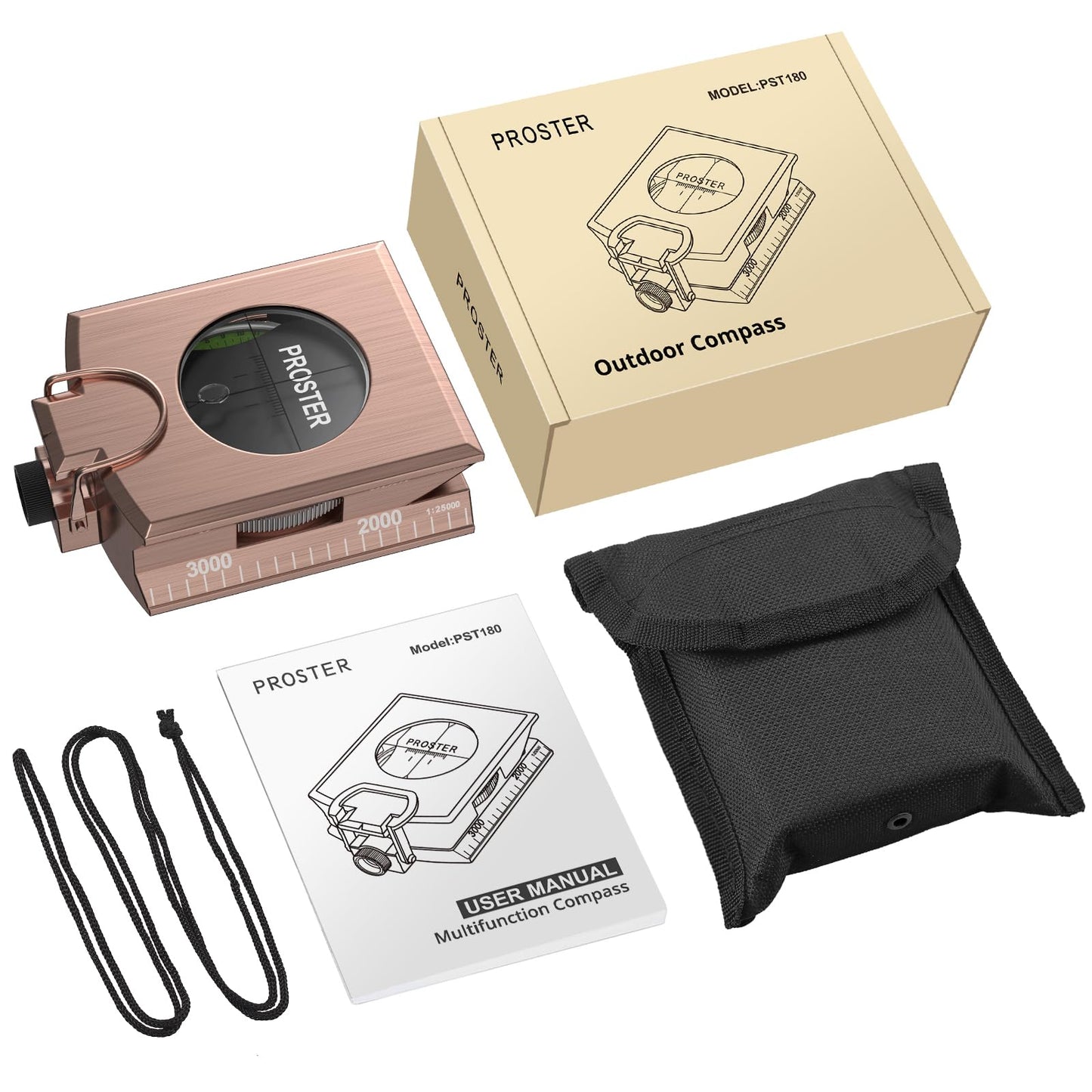 Proster IP65 Compass Hiking Survival - Lensatic Sighting Compass for Camping Navigation, Compass with Clinometer & Carry Bag for Camping Hunting Hiking Geology Activities