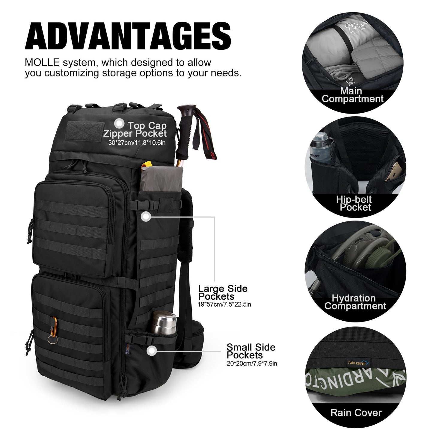 Mardingtop 75L Molle Hiking Internal Frame Backpacks with Rain Cover for Camping,Backpacking,Travelling