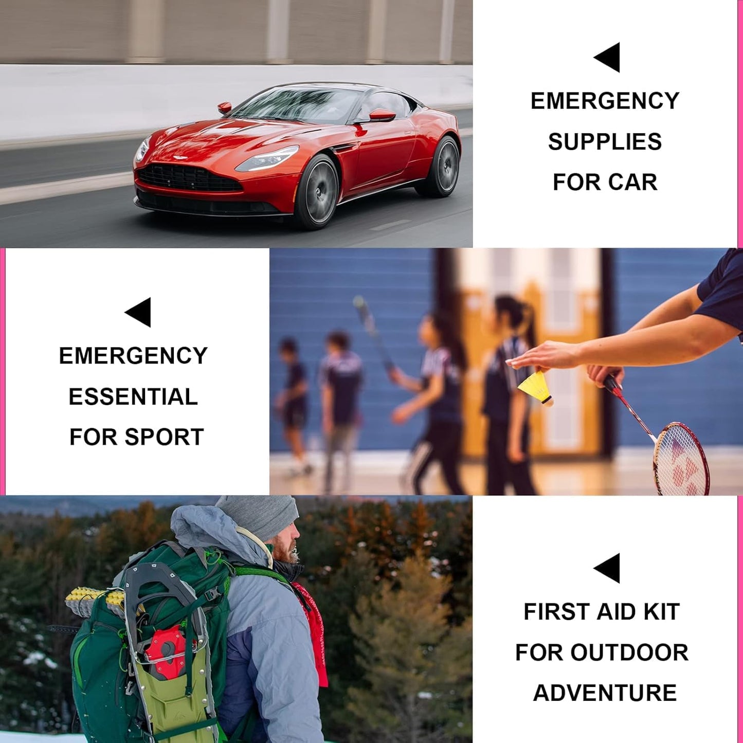 Travel-First Aid-Kit Car-Home 300PCS Survival-Kit Outdoor-Adventure - Small Portable Red Emergency Essential Sets Office Hiking Camping Business Public Must Have First Aid Gear Equipment 1st Aid
