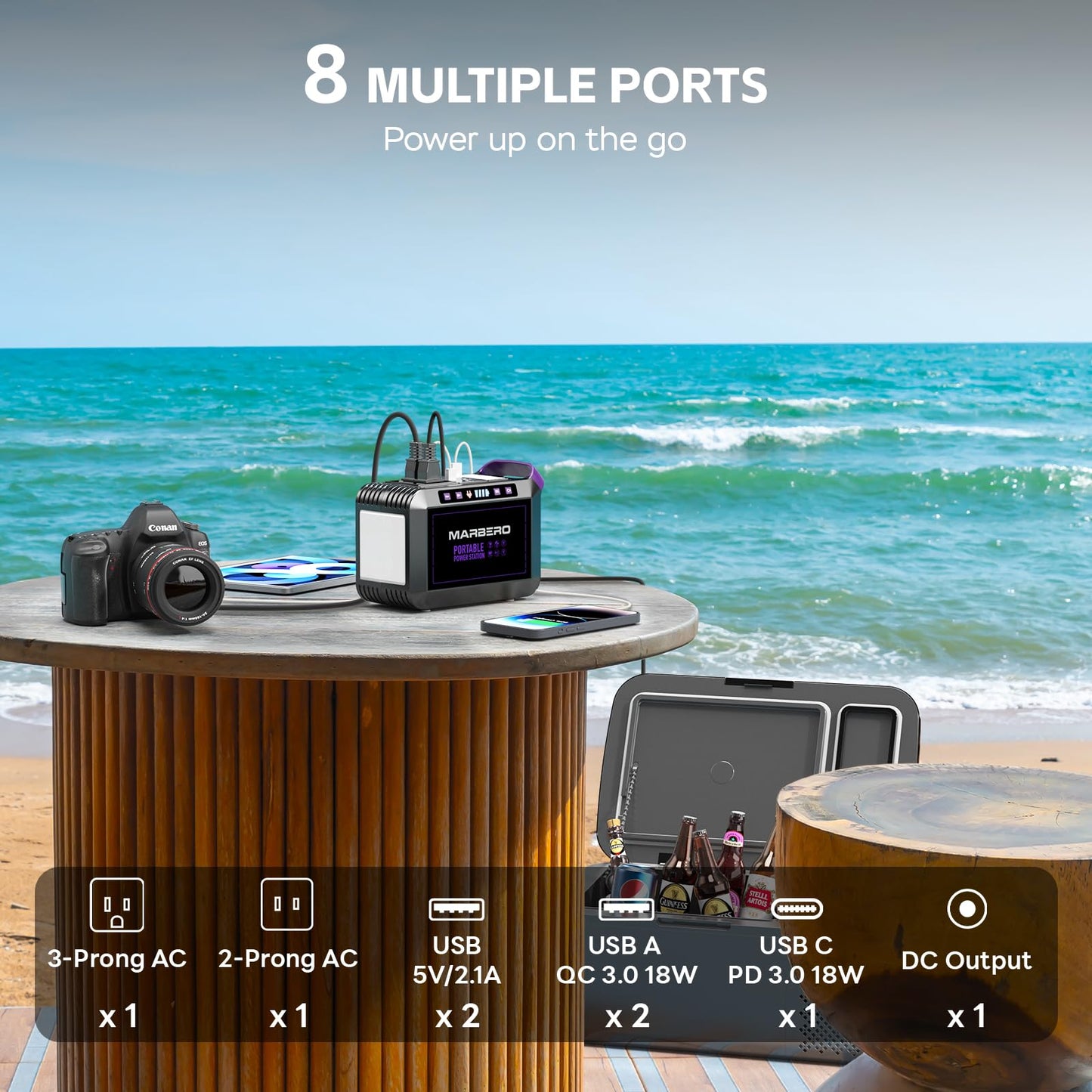 Portable Power Station 300W MARBERO 237Wh Camping Solar Generator Backup Lithium Battery with Pure Sine Wave 110V AC Outlet, USB C, USB A, DC for Outdoors Camping CPAP Home Blackout Emergency