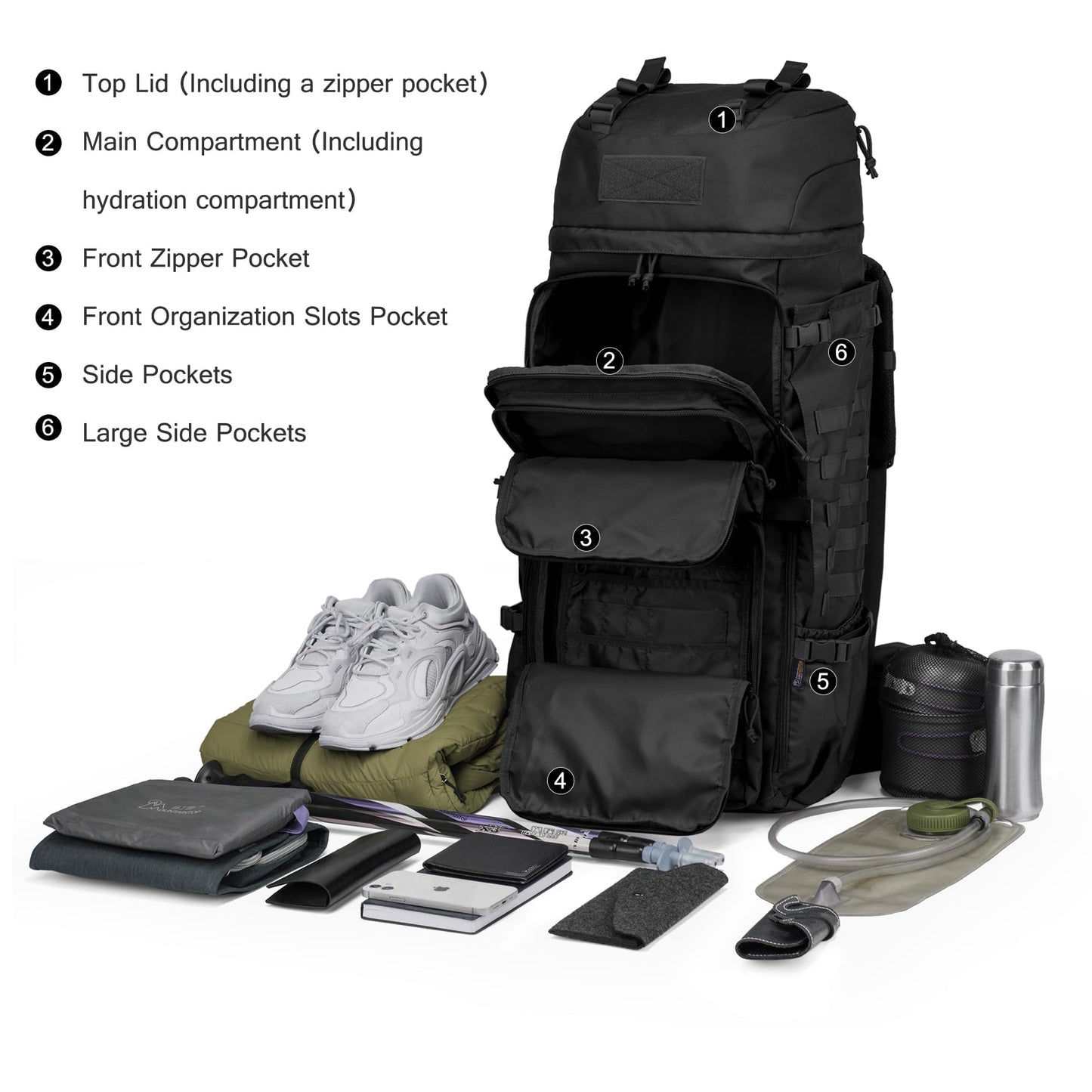 Mardingtop 75L Molle Hiking Internal Frame Backpacks with Rain Cover for Camping,Backpacking,Travelling