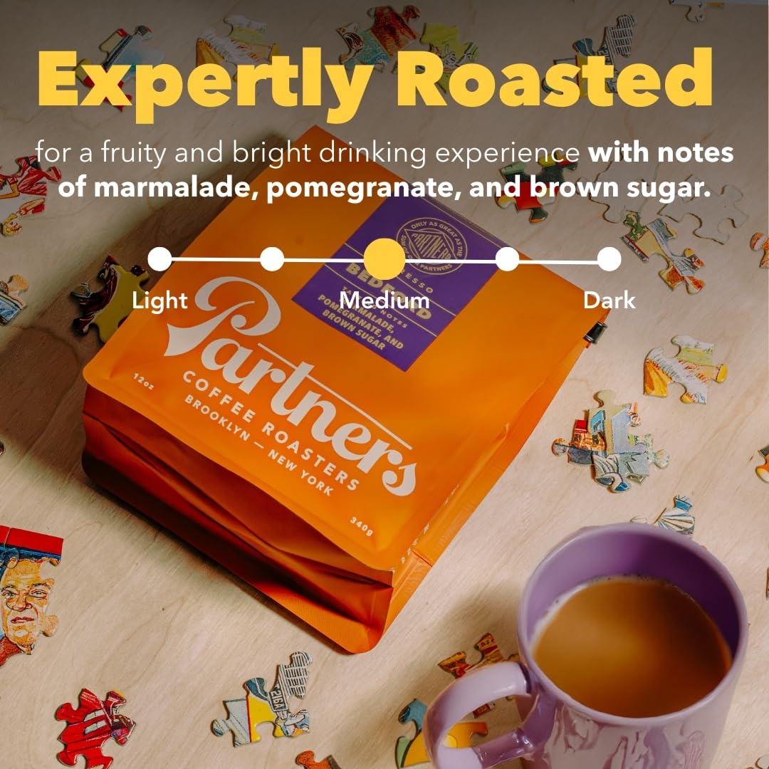 PARTNERS COFFEE ROASTERS - Whole Bean Coffee (Flatiron - Espresso, Medium-Dark Roast) 12oz - Classic Blend, Tastes Like Home - Dark Chocolate, Praline, Dates - Coffee Beans - Roasted in New York City