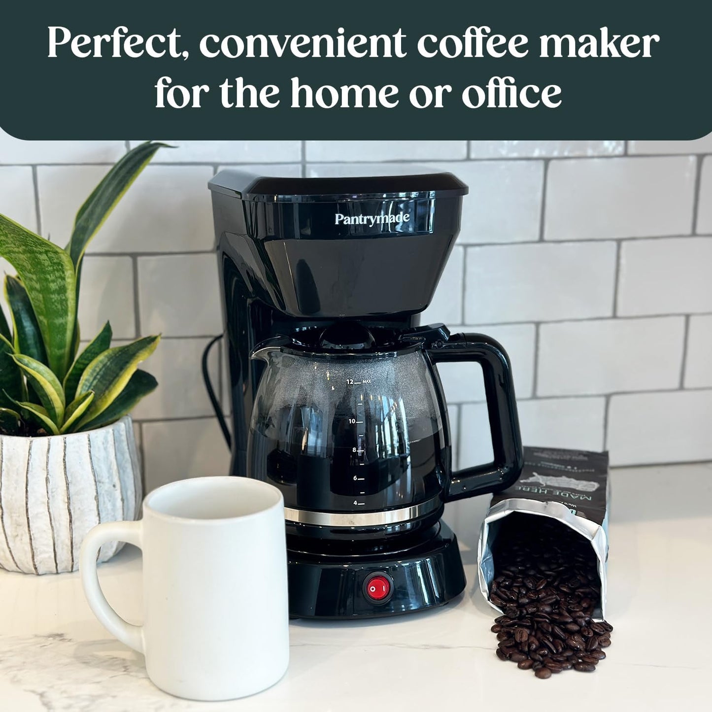 12-Cup Coffee Maker – Simple Drip Coffee Machine with Glass Carafe, Easy On/Off Operation, and Large Capacity – Perfect for Home or Office