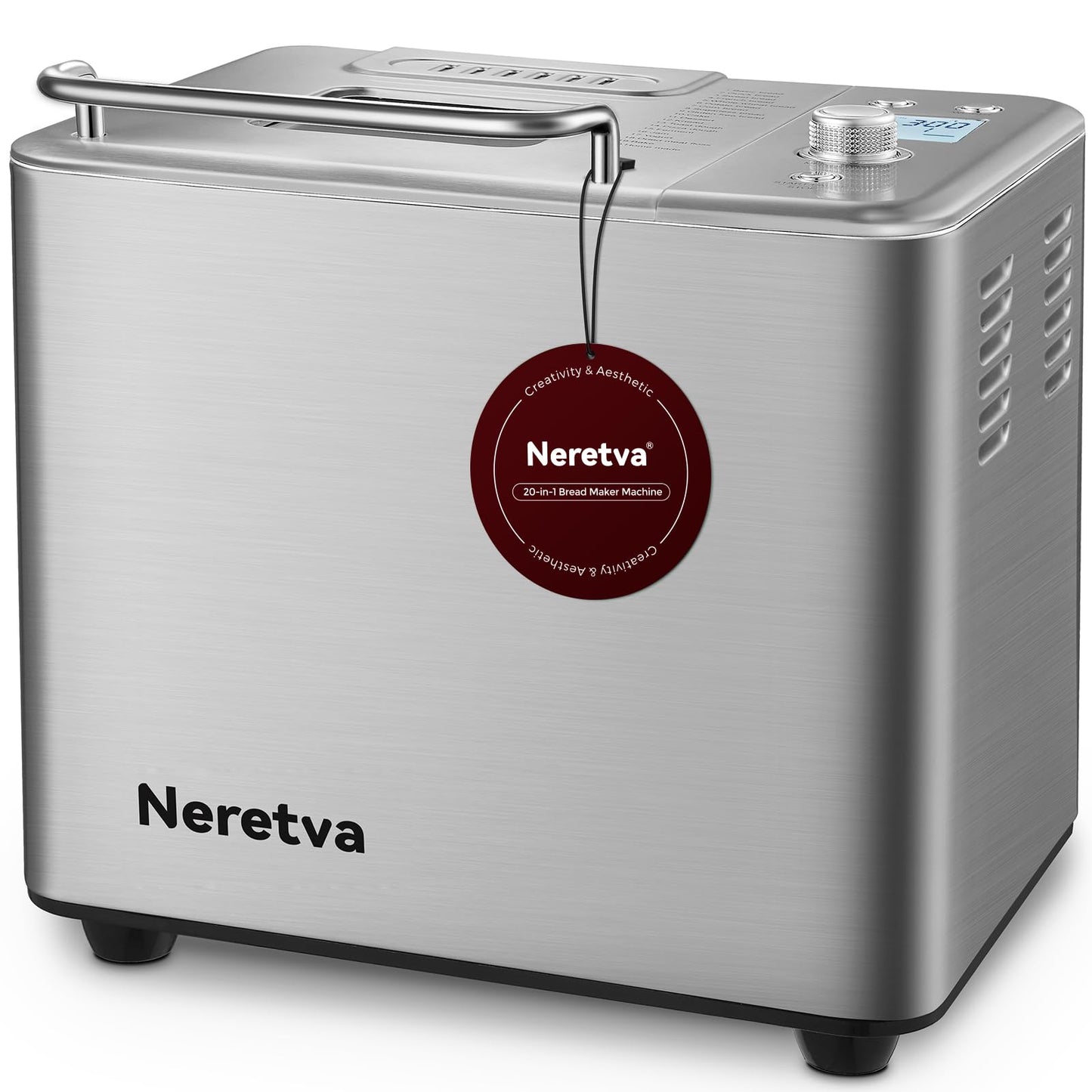 Neretva 20-IN-1 Bread Maker, Dual Heater 2LB Bread Machine Stainless Steel Bread Maker Machine Nonstick Ceramic Pan Compact for Gluten Free/Sourdough/Whole Wheat Bread/Yogurt, Breadmaker Recipe-Green