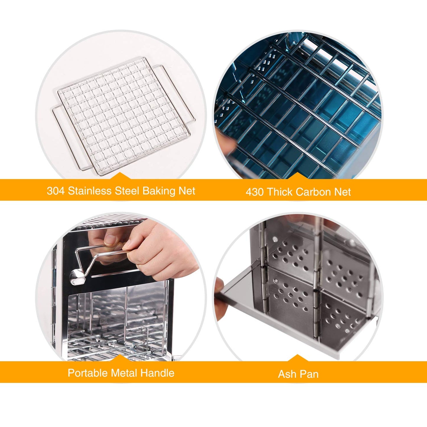 Portable Folding Camping Wood Stove for Outdoor Cooking, Lightweight Stainless Steel Wood Burning Camp Stove with Grill for Backpacking BBQ Picnic, Small