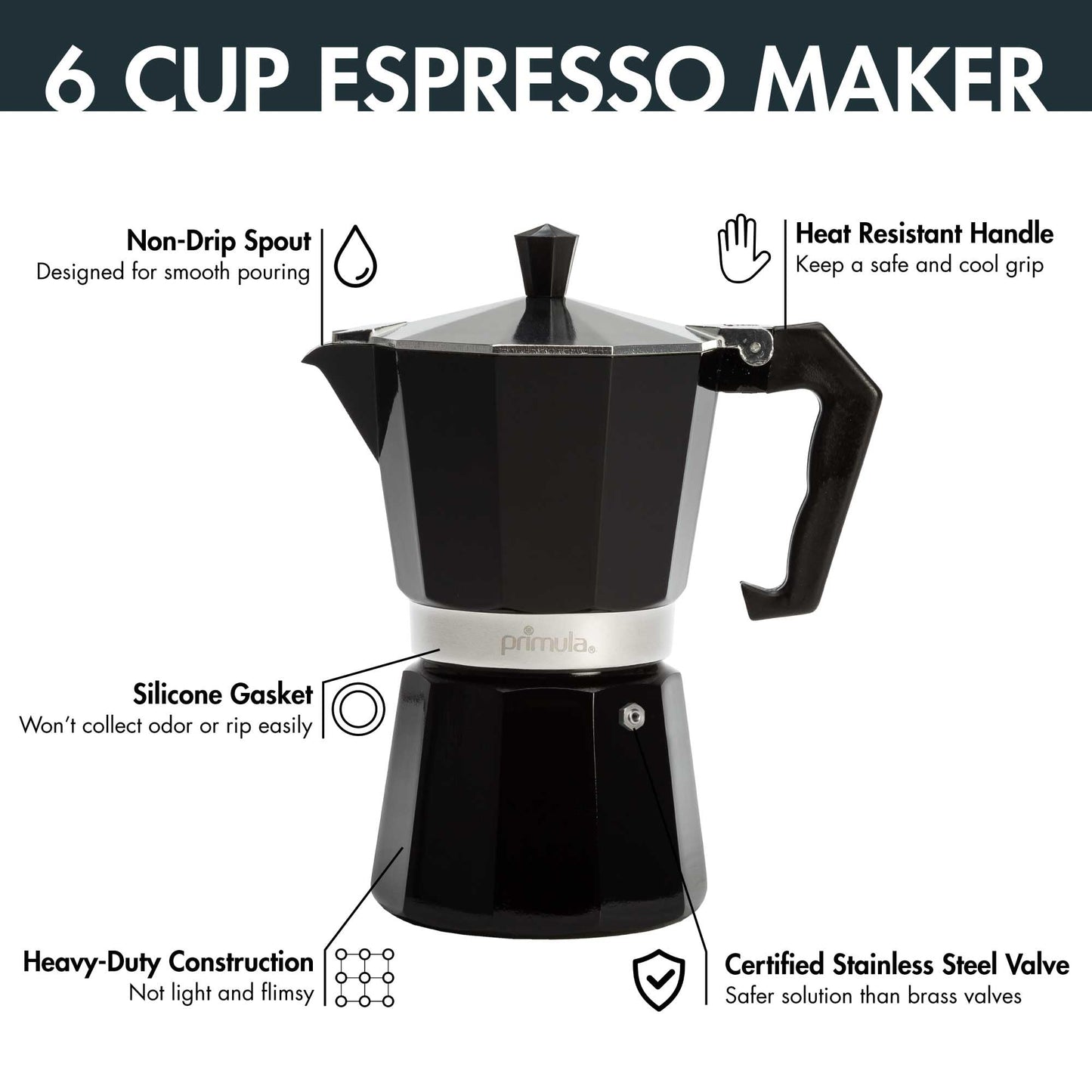 Primula Classic Stovetop Espresso and Coffee Maker, Moka Pot for Italian and Cuban Café Brewing, Greca Coffee Maker, Cafeteras, 12 Espresso Cups, Silver
